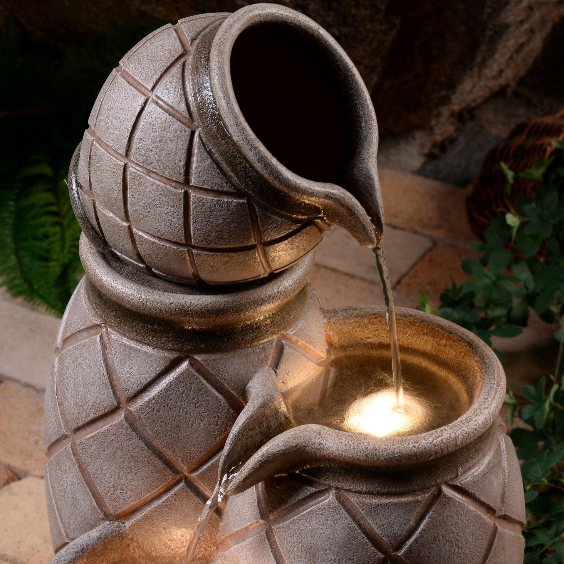 slide 5 of 6, allen + roth 26-in H Resin Electric Powered Tiered Outdoor Fountain Pump Included, 1 ct
