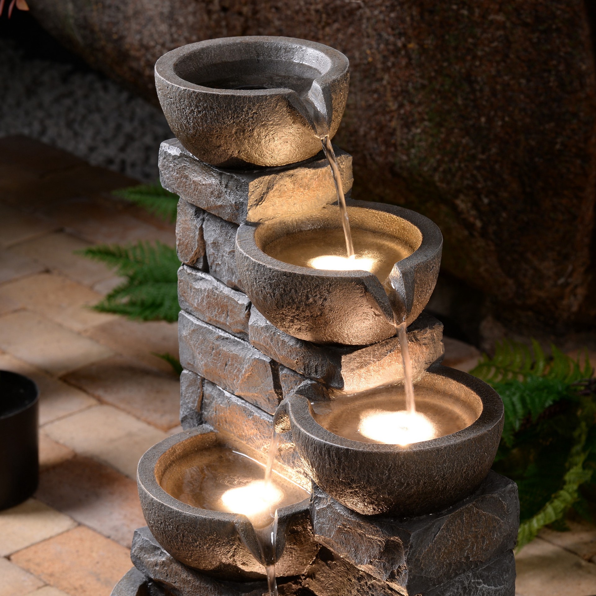 slide 5 of 6, Style Selections 27-in H Resin Electric Powered Tiered Outdoor Fountain Pump Included, 1 ct