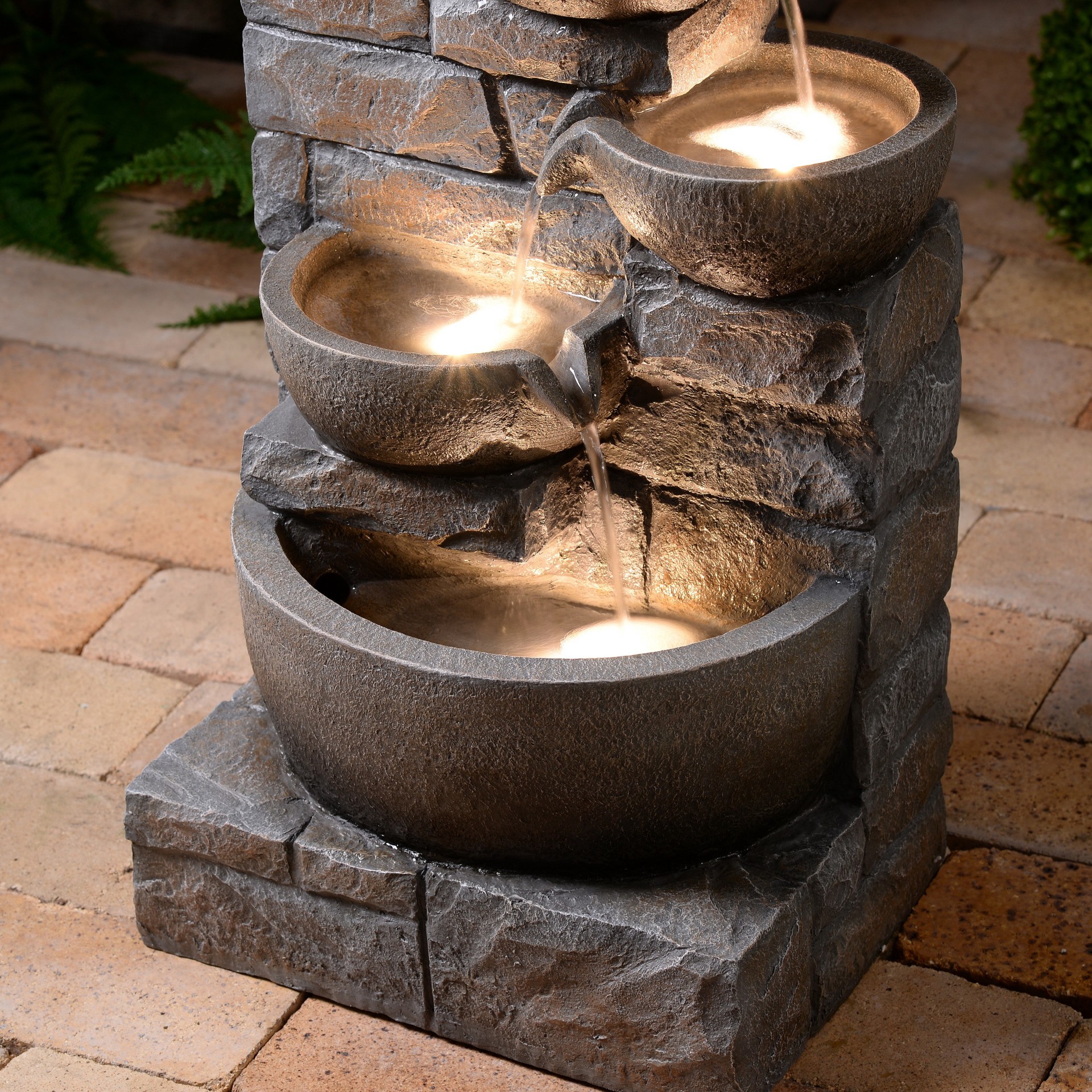 slide 6 of 6, Style Selections 27-in H Resin Electric Powered Tiered Outdoor Fountain Pump Included, 1 ct