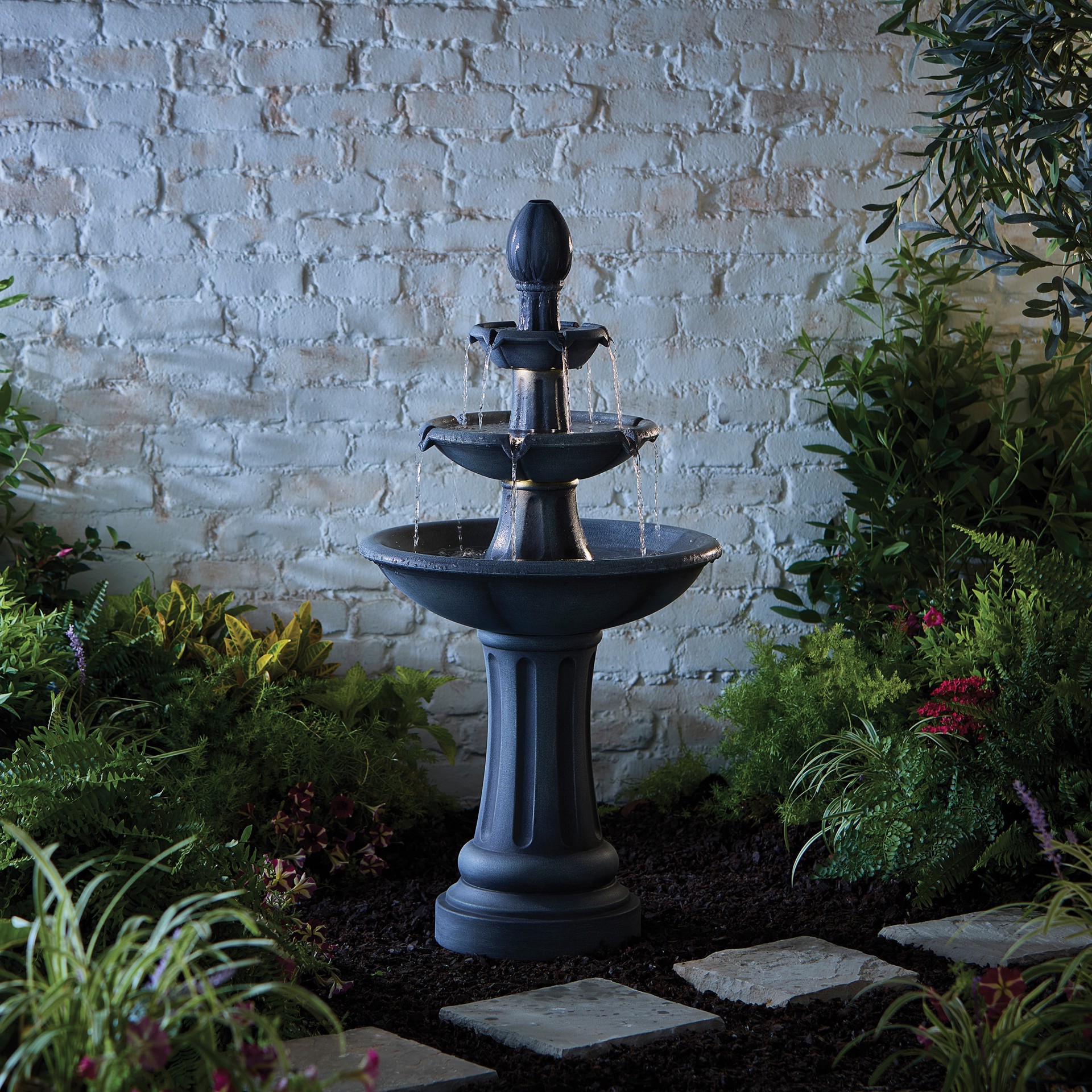 slide 3 of 6, allen + roth 46-in H Plastic Electric Powered Tiered Outdoor Fountain Pump Included, 1 ct