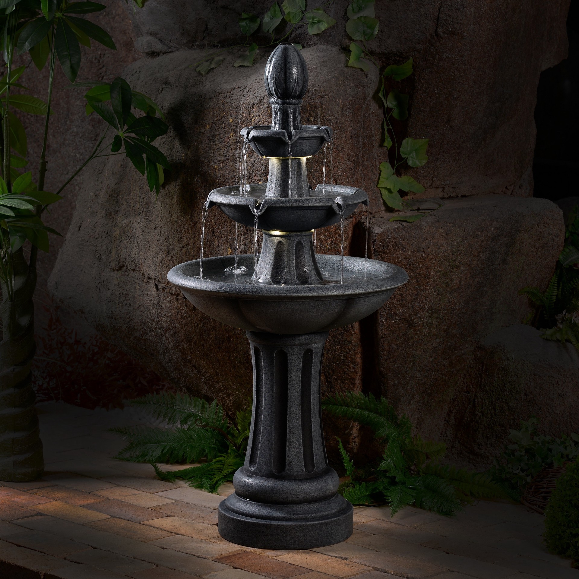 slide 4 of 6, allen + roth 46-in H Plastic Electric Powered Tiered Outdoor Fountain Pump Included, 1 ct