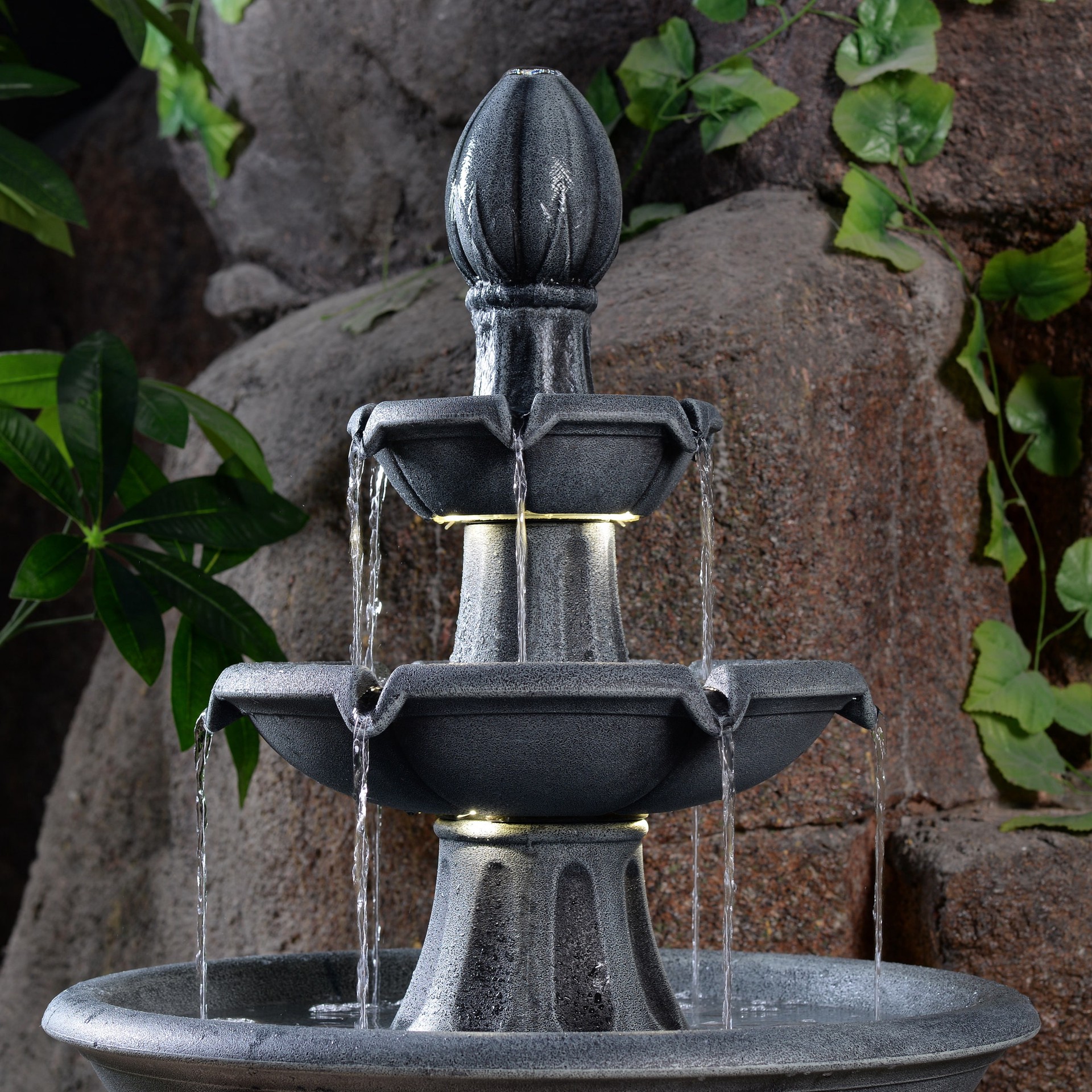 slide 5 of 6, allen + roth 46-in H Plastic Electric Powered Tiered Outdoor Fountain Pump Included, 1 ct