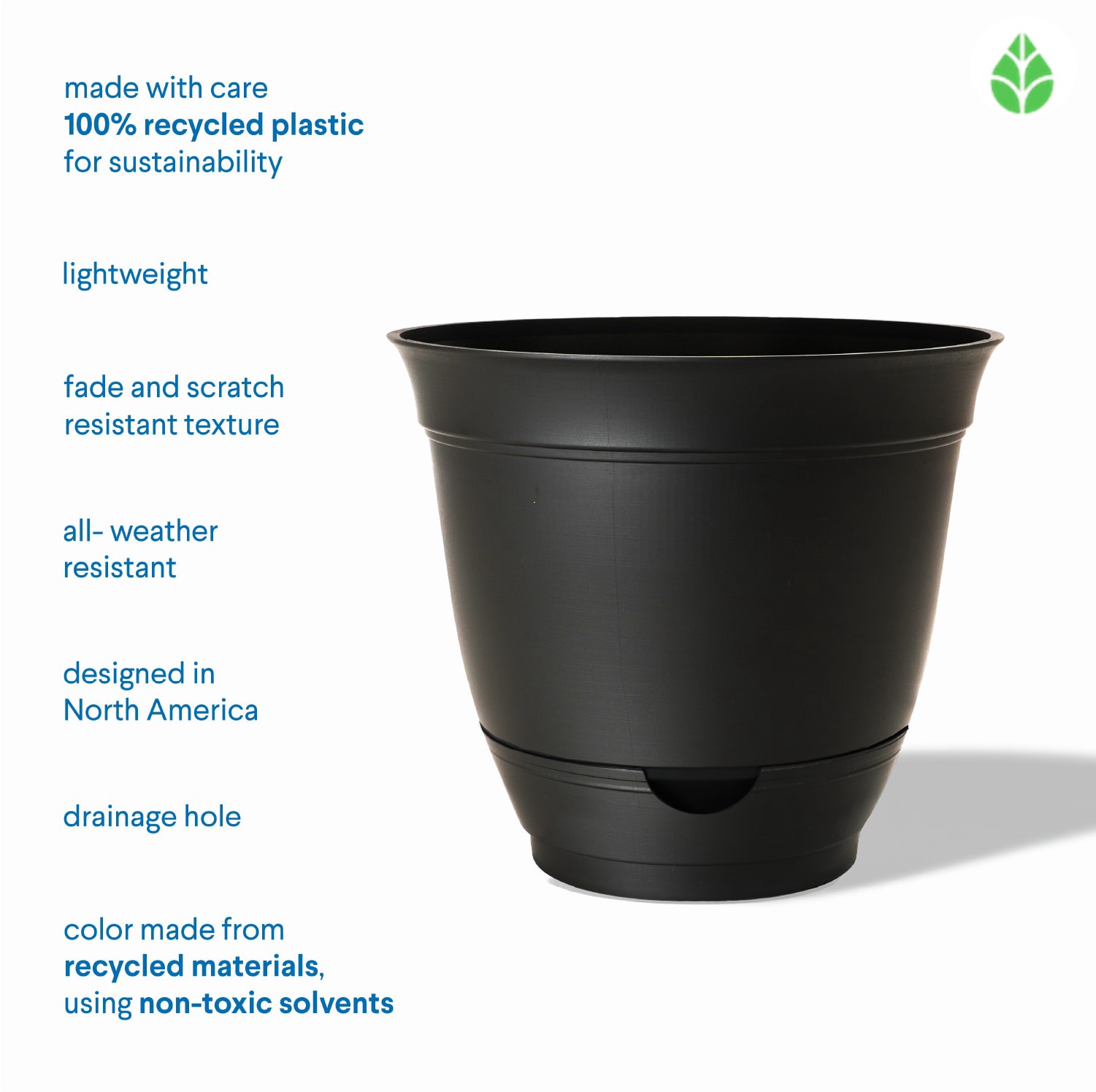 slide 5 of 5, Style Selections Round 8.07-in W Black Recycled plastic Indoor/Outdoor Planter, 1 ct