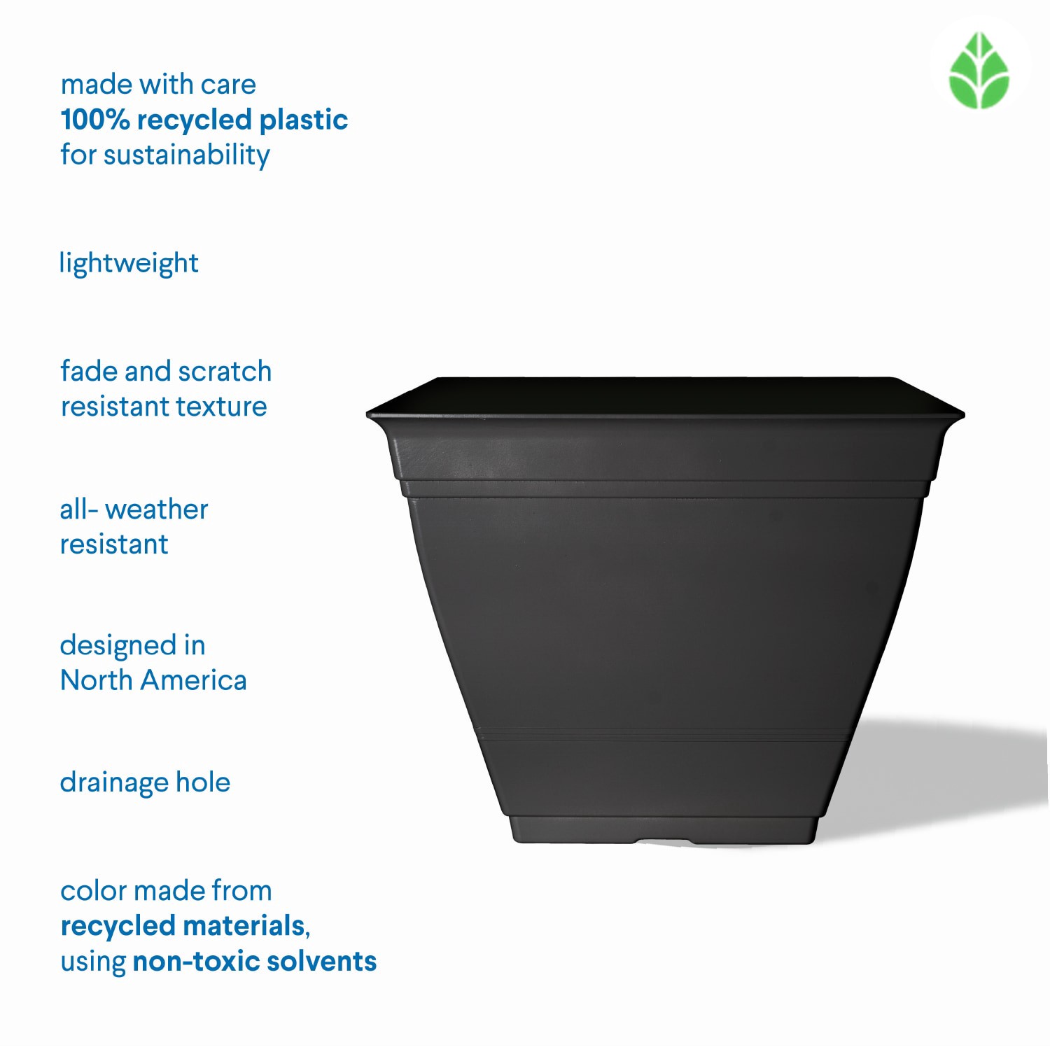 slide 5 of 6, Style Selections Square 13.11-in W Black Recycled plastic Indoor/Outdoor Planter, 1 ct