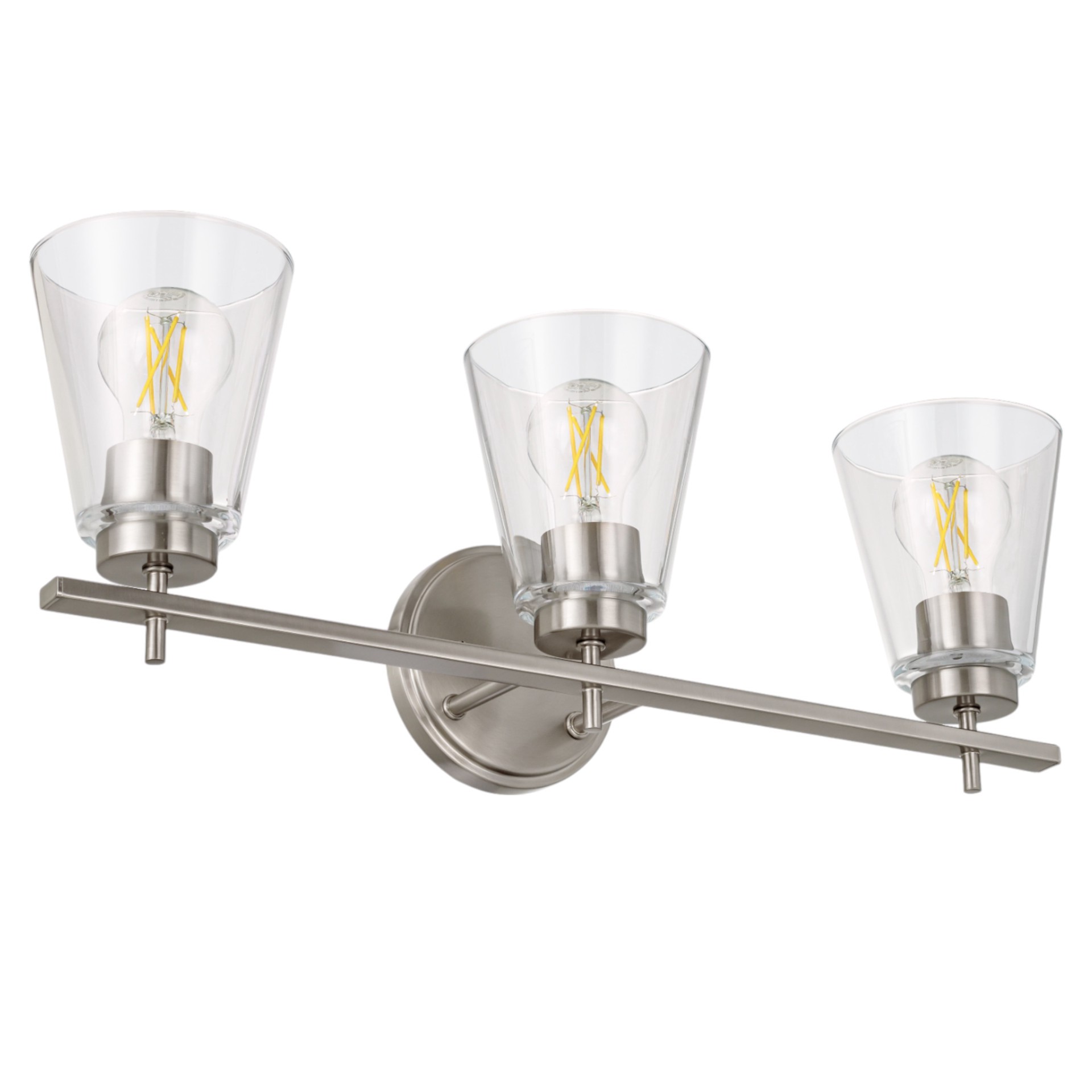 slide 4 of 6, allen + roth Ellsworth 22.83-in 3 -Light Brushed Nickel Transitional Vanity light, 1 ct
