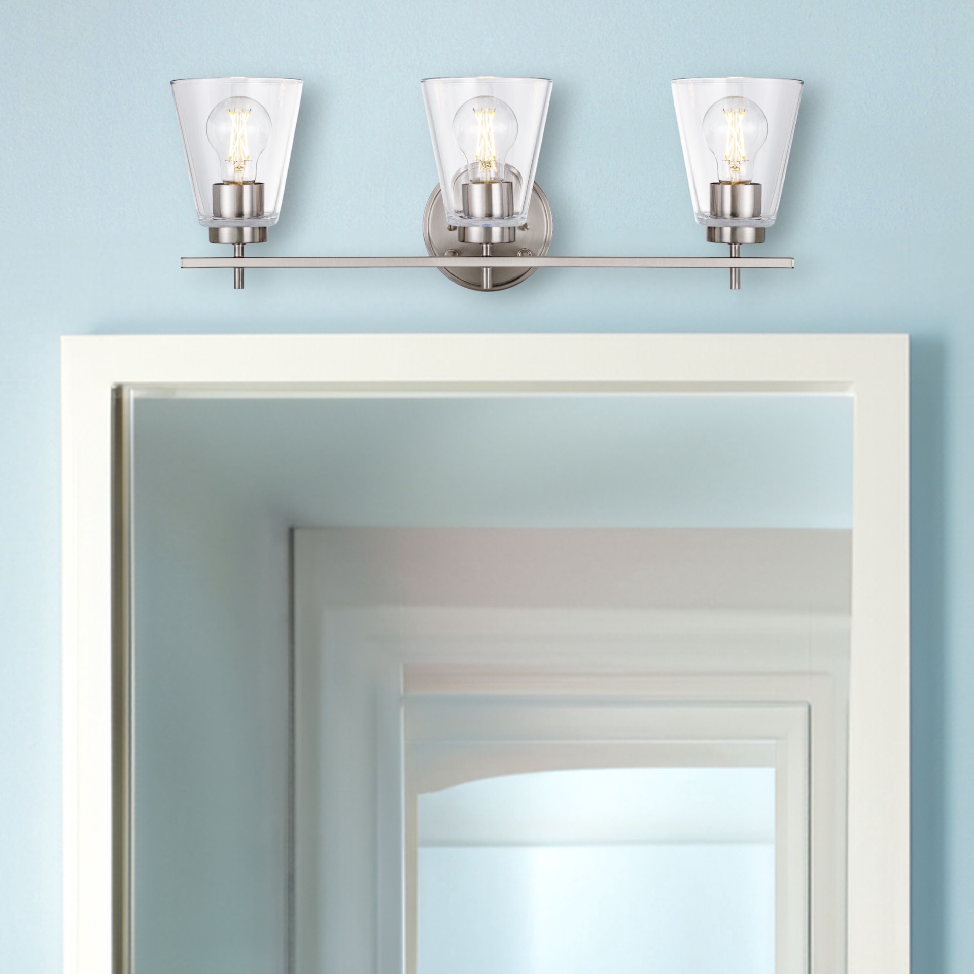 slide 5 of 6, allen + roth Ellsworth 22.83-in 3 -Light Brushed Nickel Transitional Vanity light, 1 ct