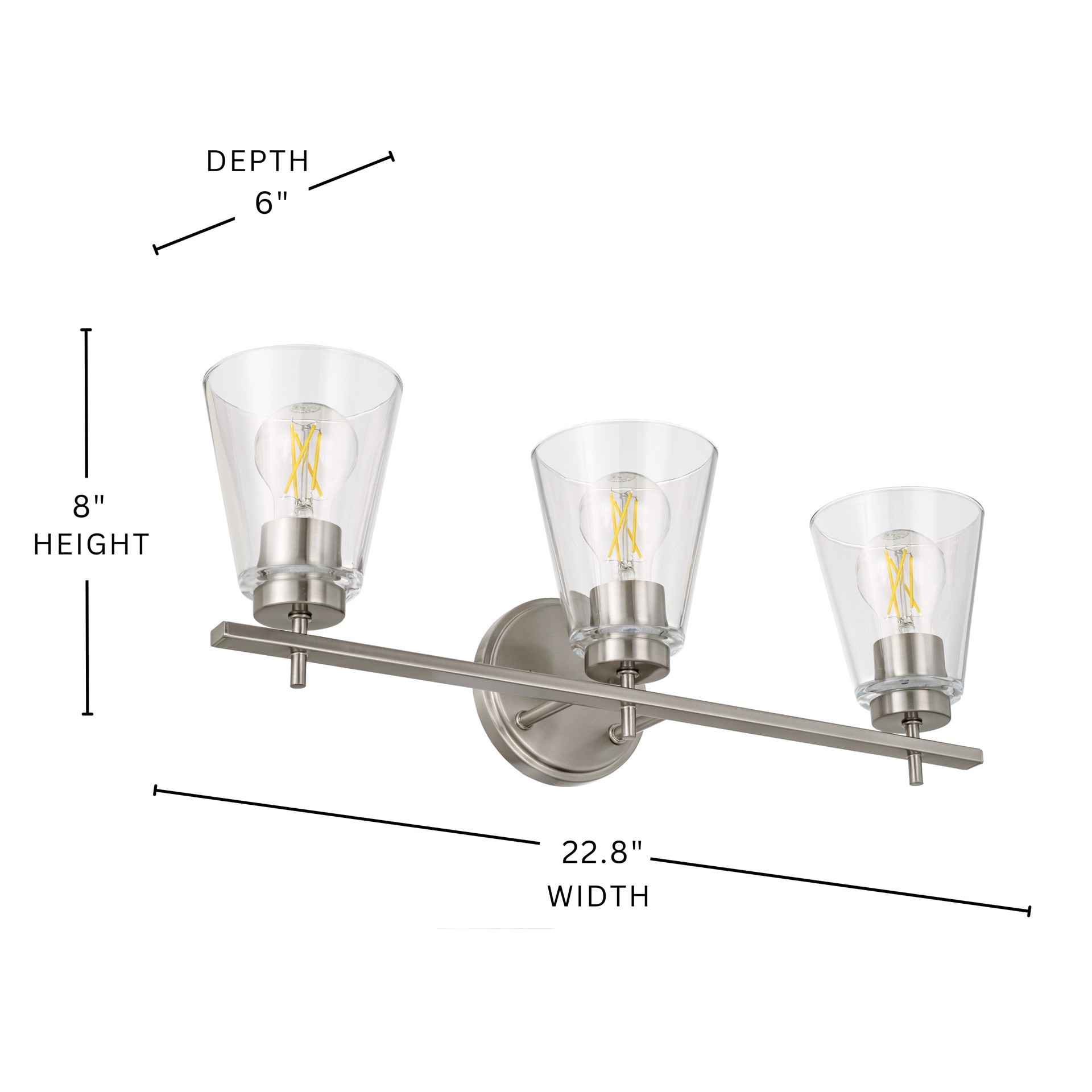 slide 6 of 6, allen + roth Ellsworth 22.83-in 3 -Light Brushed Nickel Transitional Vanity light, 1 ct