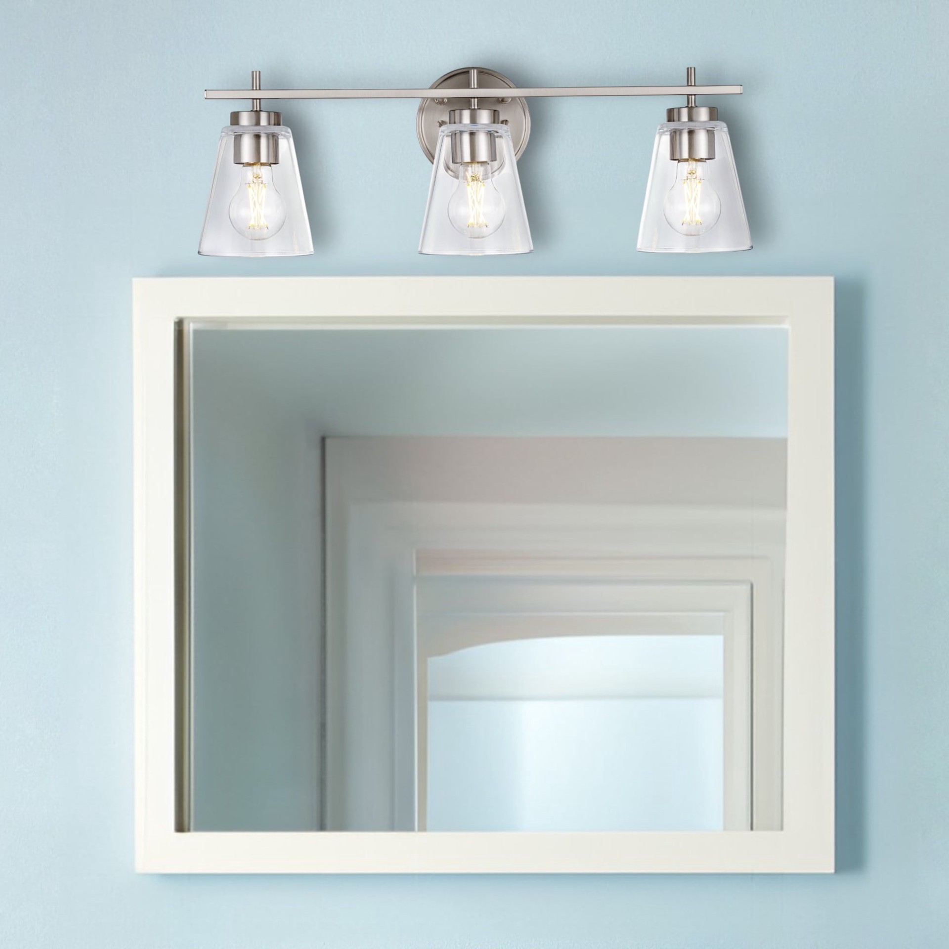 slide 1 of 6, allen + roth Ellsworth 22.83-in 3 -Light Brushed Nickel Transitional Vanity light, 1 ct