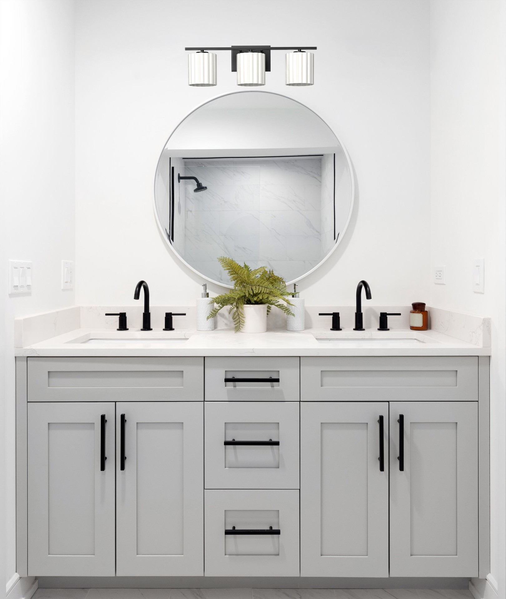 slide 1 of 6, allen + roth Maylin 23-in 3 -Light Matte Black Modern/contemporary Vanity light, 1 ct