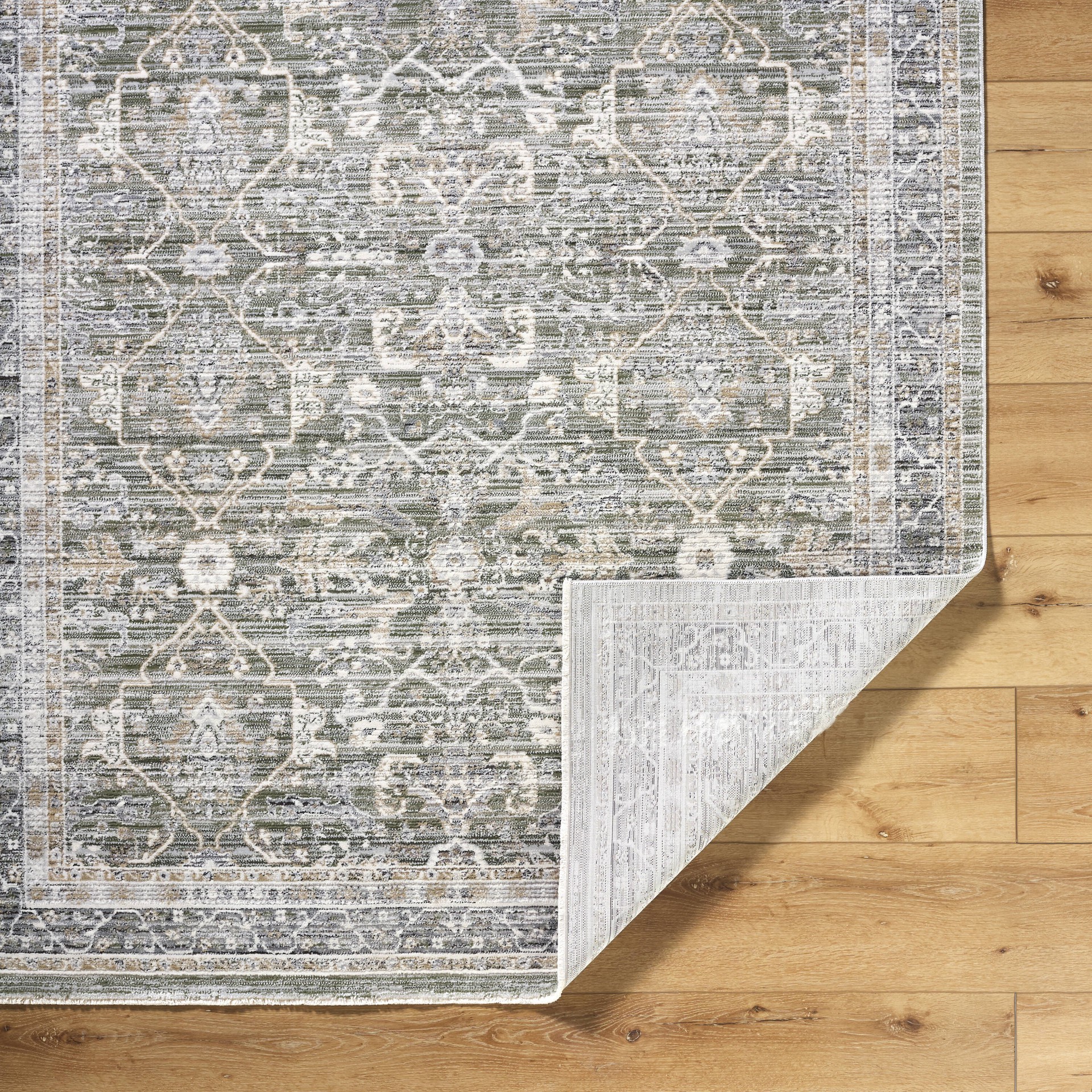 slide 4 of 6, allen + roth Euphemia 5 x 8 (ft) Loomed Green Rectangular Indoor Floral/Botanical Oriental Pet Friendly Area rug, 1 ct