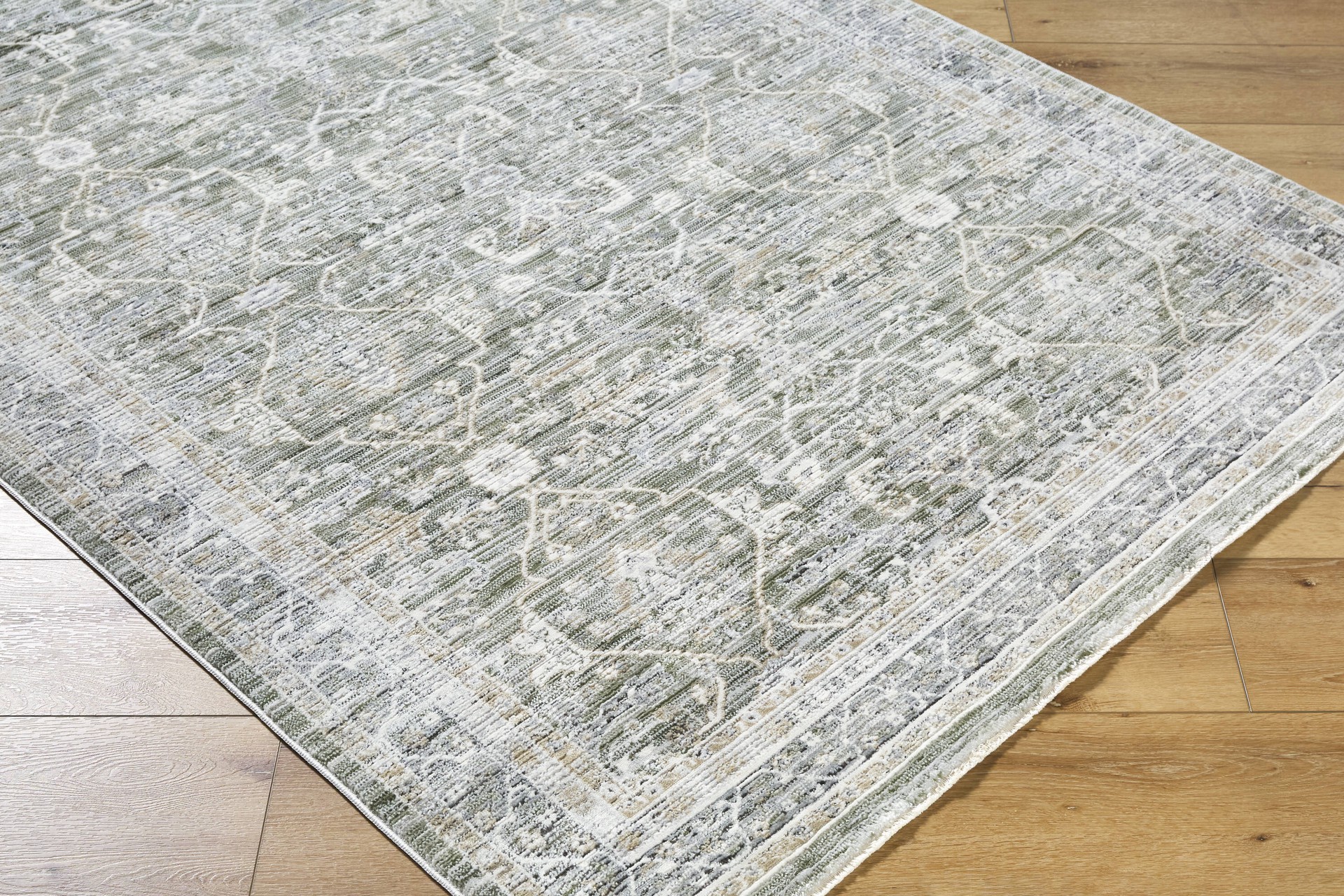 slide 6 of 6, allen + roth Euphemia 5 x 8 (ft) Loomed Green Rectangular Indoor Floral/Botanical Oriental Pet Friendly Area rug, 1 ct