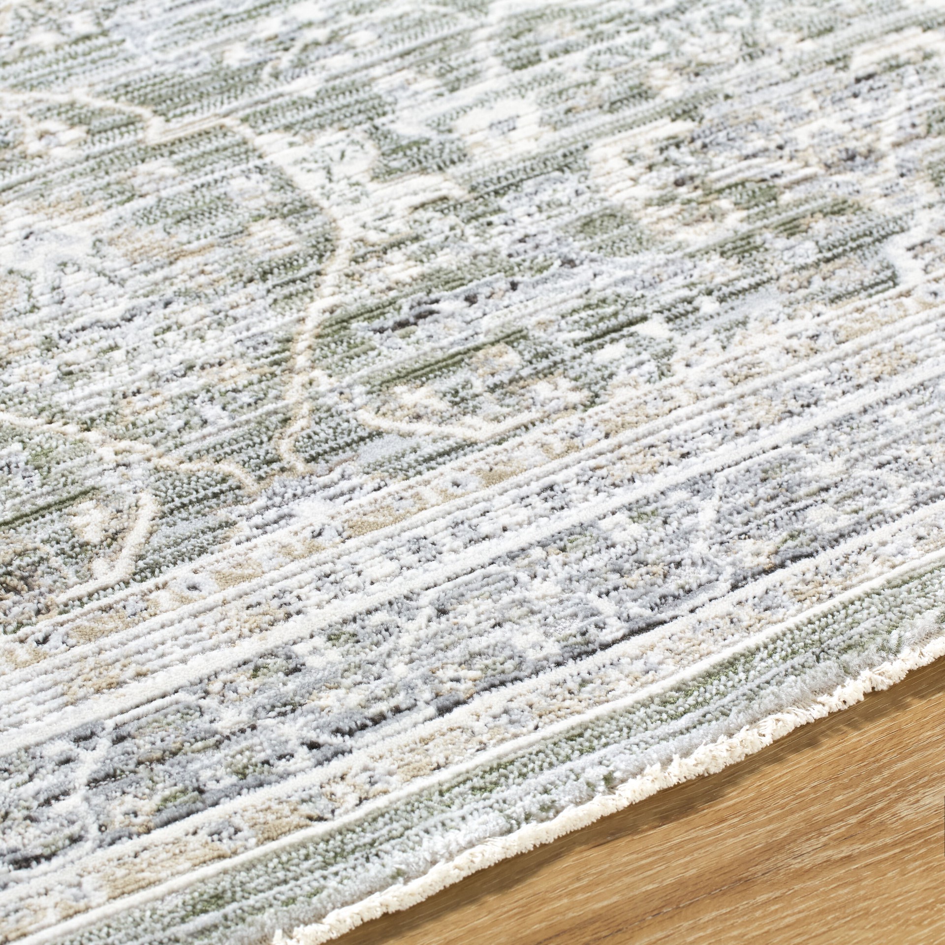 slide 3 of 6, allen + roth Euphemia 5 x 8 (ft) Loomed Green Rectangular Indoor Floral/Botanical Oriental Pet Friendly Area rug, 1 ct