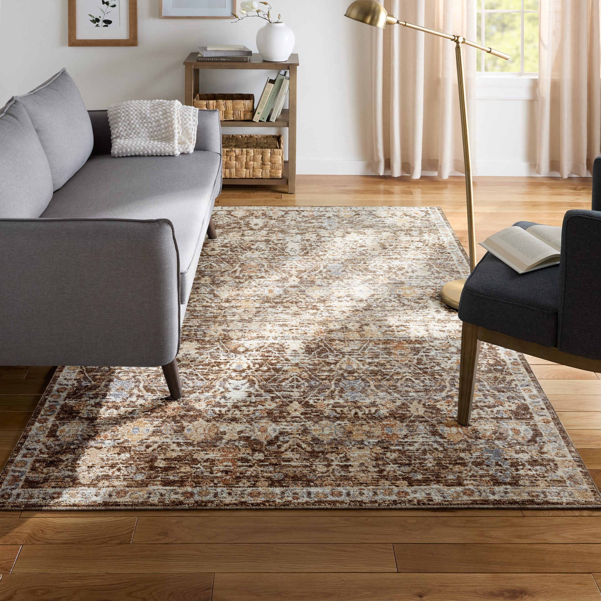 slide 1 of 6, allen + roth Dashiell 5 x 8 (ft) Loomed Brown-multi Rectangular Indoor Pet Friendly Area rug, 1 ct