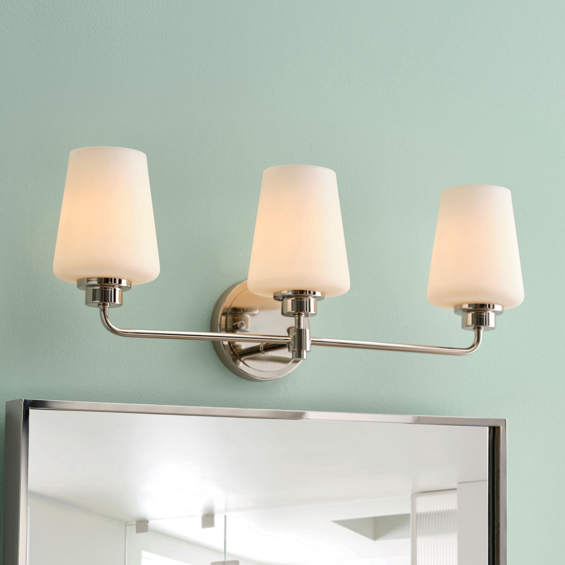 slide 1 of 6, allen + roth Goldson 22.5-in 3 -Light Polished Nickel Transitional Vanity light bar, 1 ct