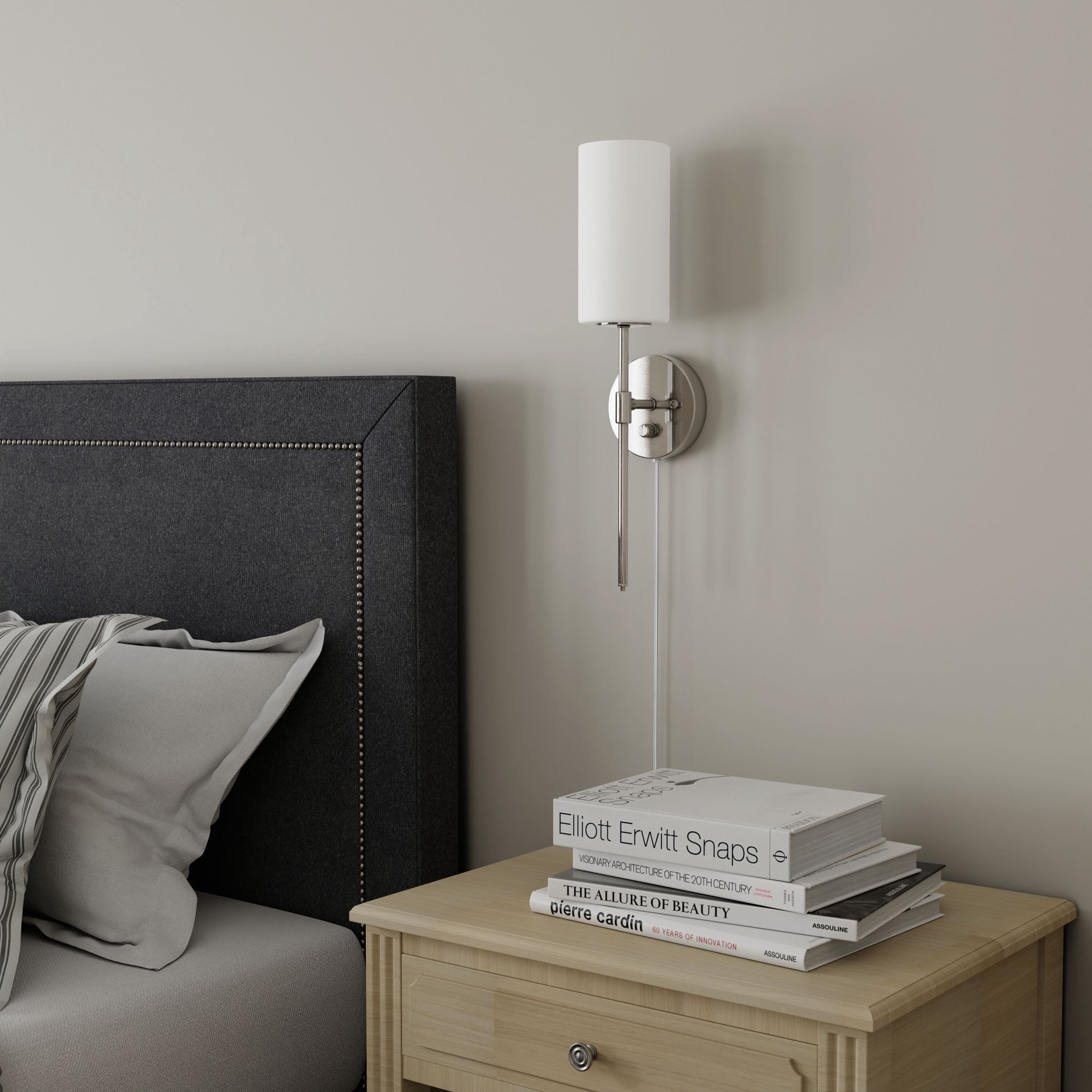 slide 3 of 6, allen + roth Odessa 4.75-in W 1 -Light Brushed Nickel Transitional Wall Sconce, 1 ct