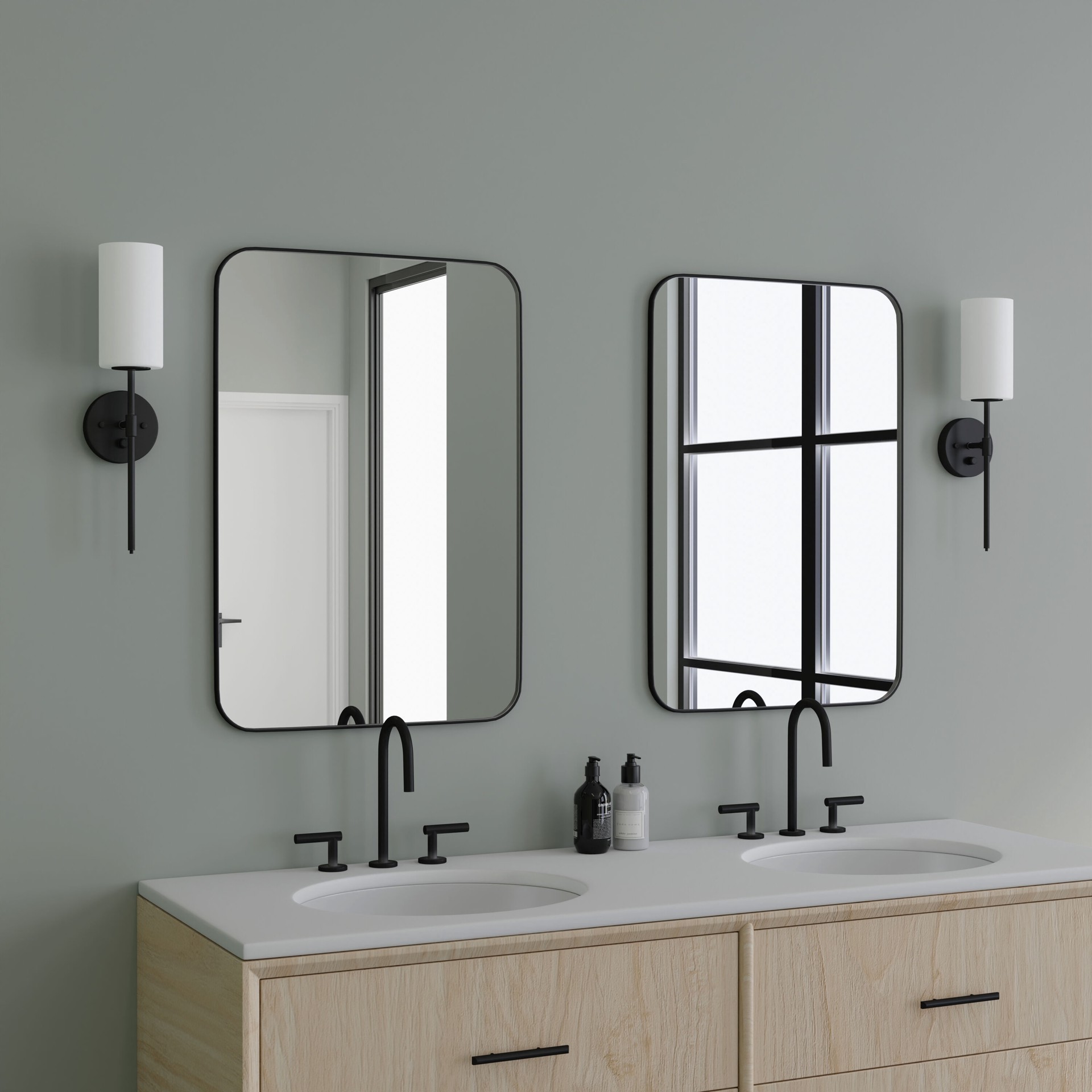 slide 4 of 6, allen + roth Odessa 4.75-in W 1 -Light Matte Black Transitional Wall Sconce, 1 ct