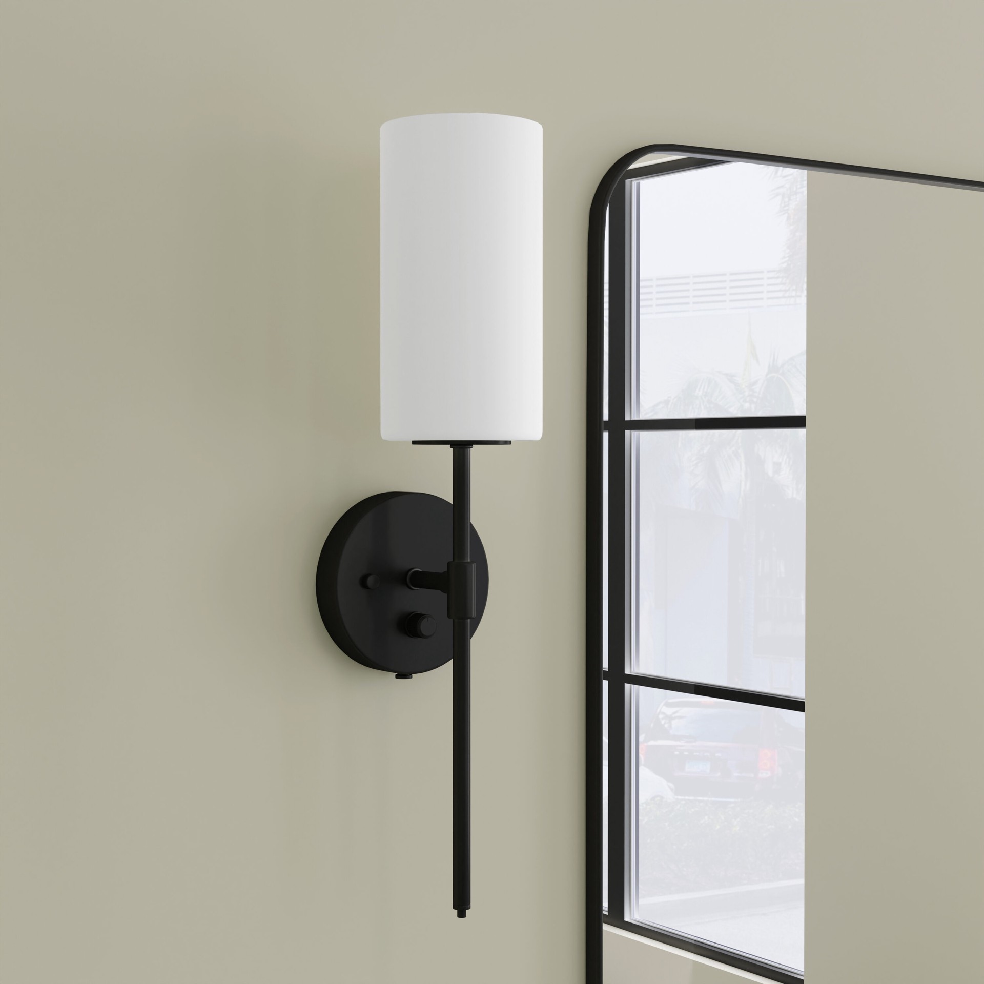 slide 1 of 6, allen + roth Odessa 4.75-in W 1 -Light Matte Black Transitional Wall Sconce, 1 ct