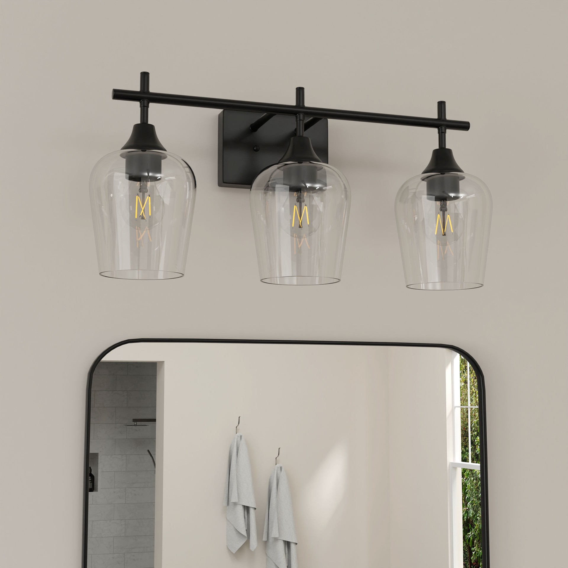 slide 1 of 6, allen + roth Meredith 22.26-in 3 -Light Black Modern/contemporary Vanity light, 1 ct