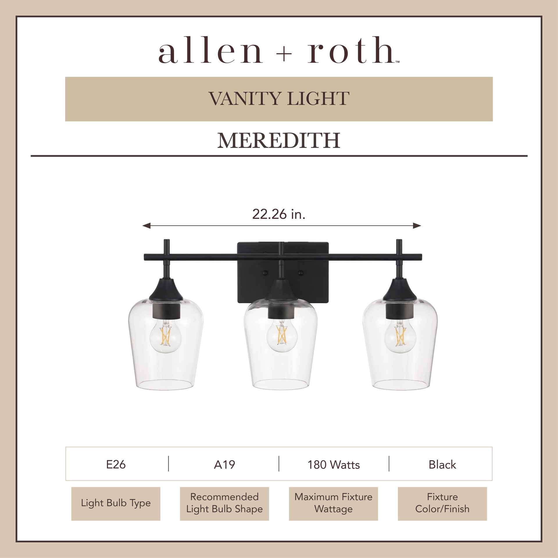 slide 3 of 6, allen + roth Meredith 22.26-in 3 -Light Black Modern/contemporary Vanity light, 1 ct