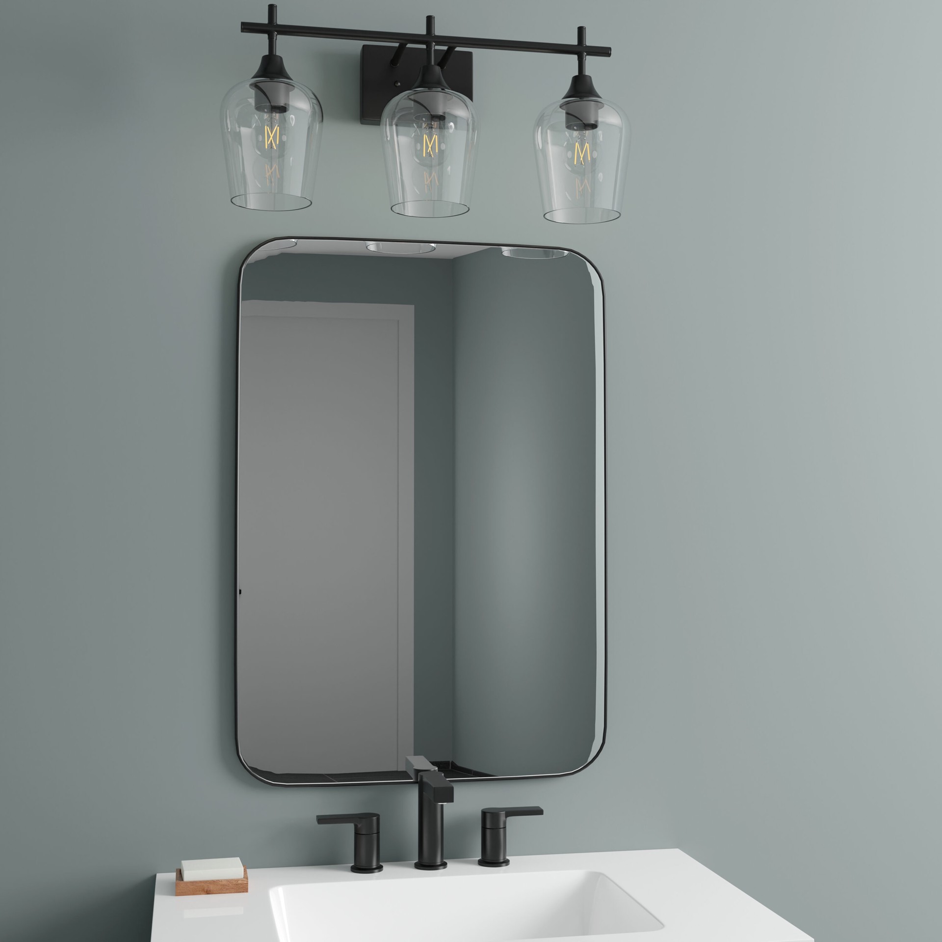 slide 5 of 6, allen + roth Meredith 22.26-in 3 -Light Black Modern/contemporary Vanity light, 1 ct