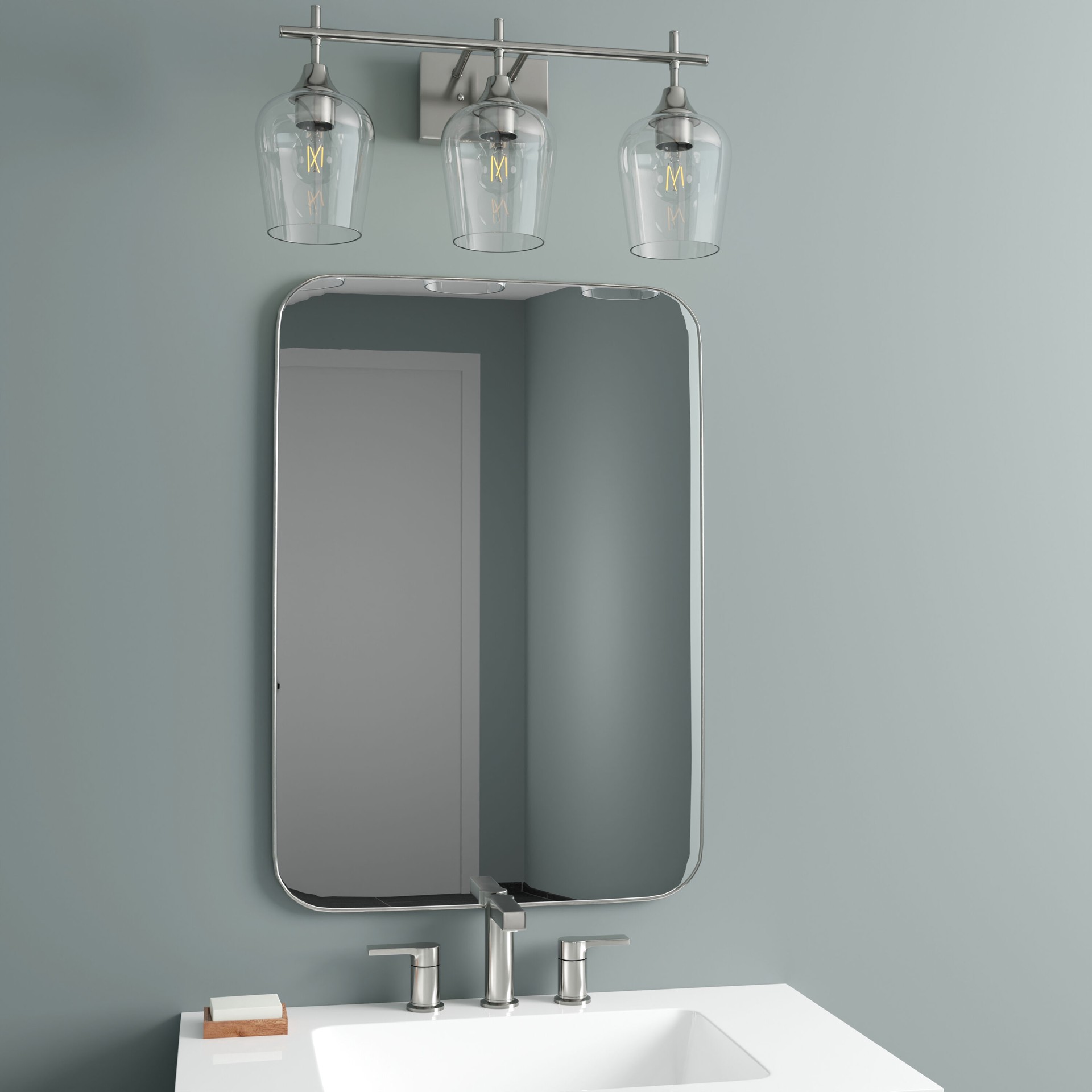 slide 6 of 6, allen + roth Meredith 22.26-in 3 -Light Brushed Nickel Modern/contemporary Vanity light, 1 ct