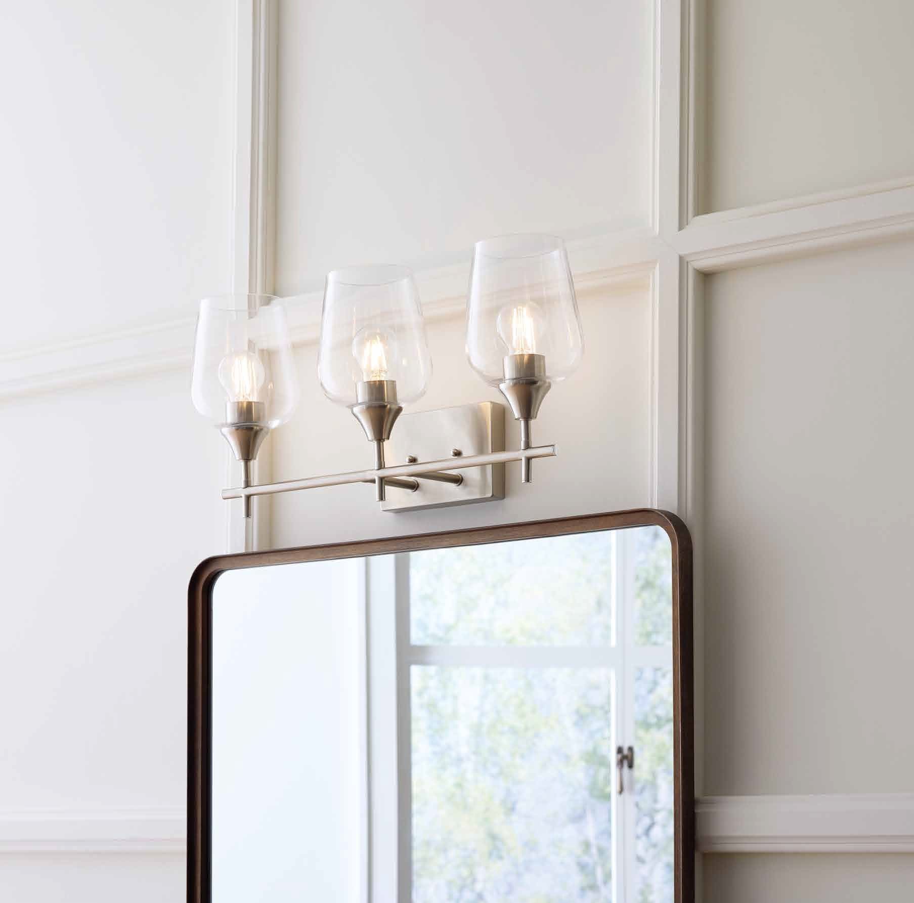 slide 1 of 6, allen + roth Meredith 22.26-in 3 -Light Brushed Nickel Modern/contemporary Vanity light, 1 ct