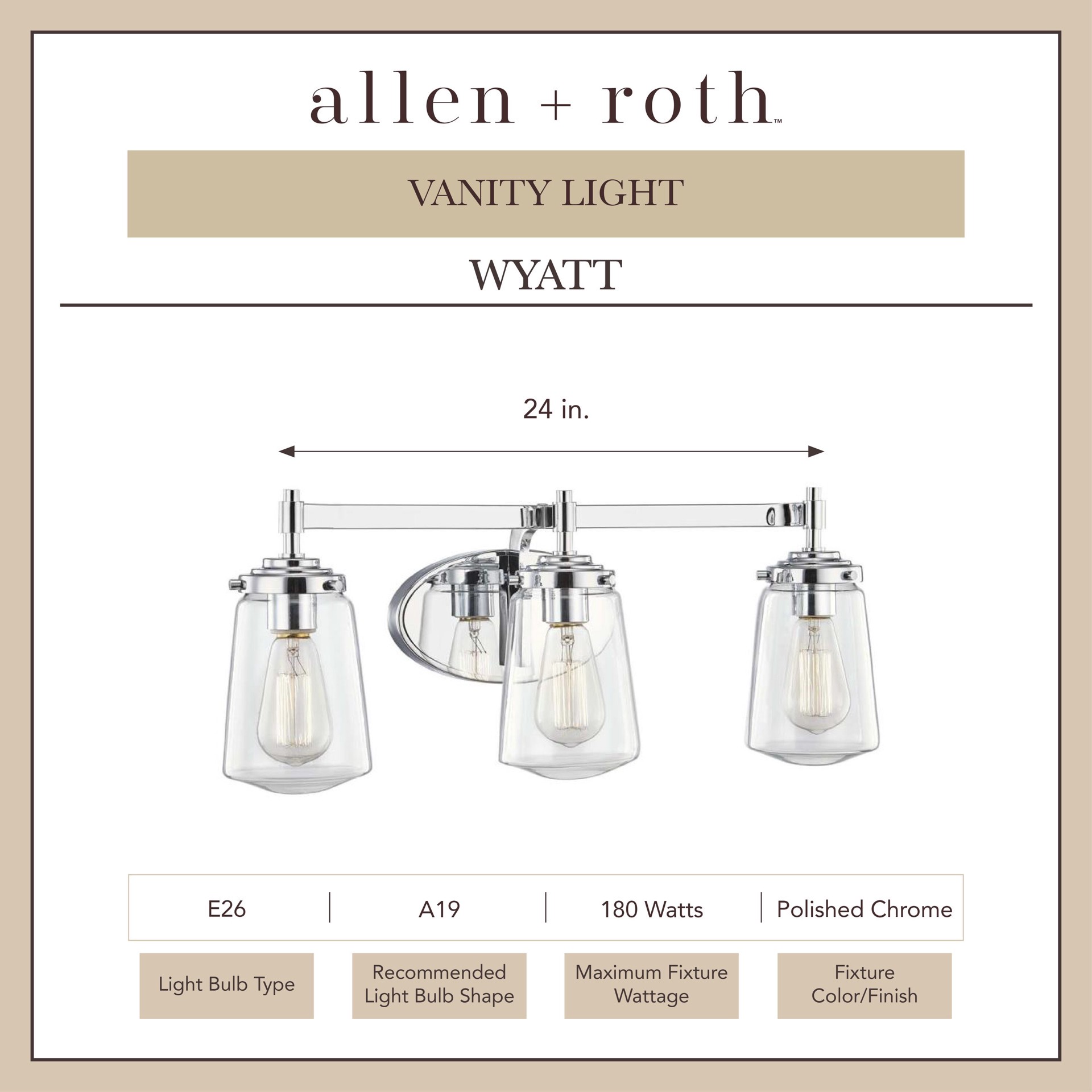 slide 2 of 6, allen + roth Wyatt 23.9-in 3 -Light Polished Chrome Farmhouse Vanity light bar, 1 ct