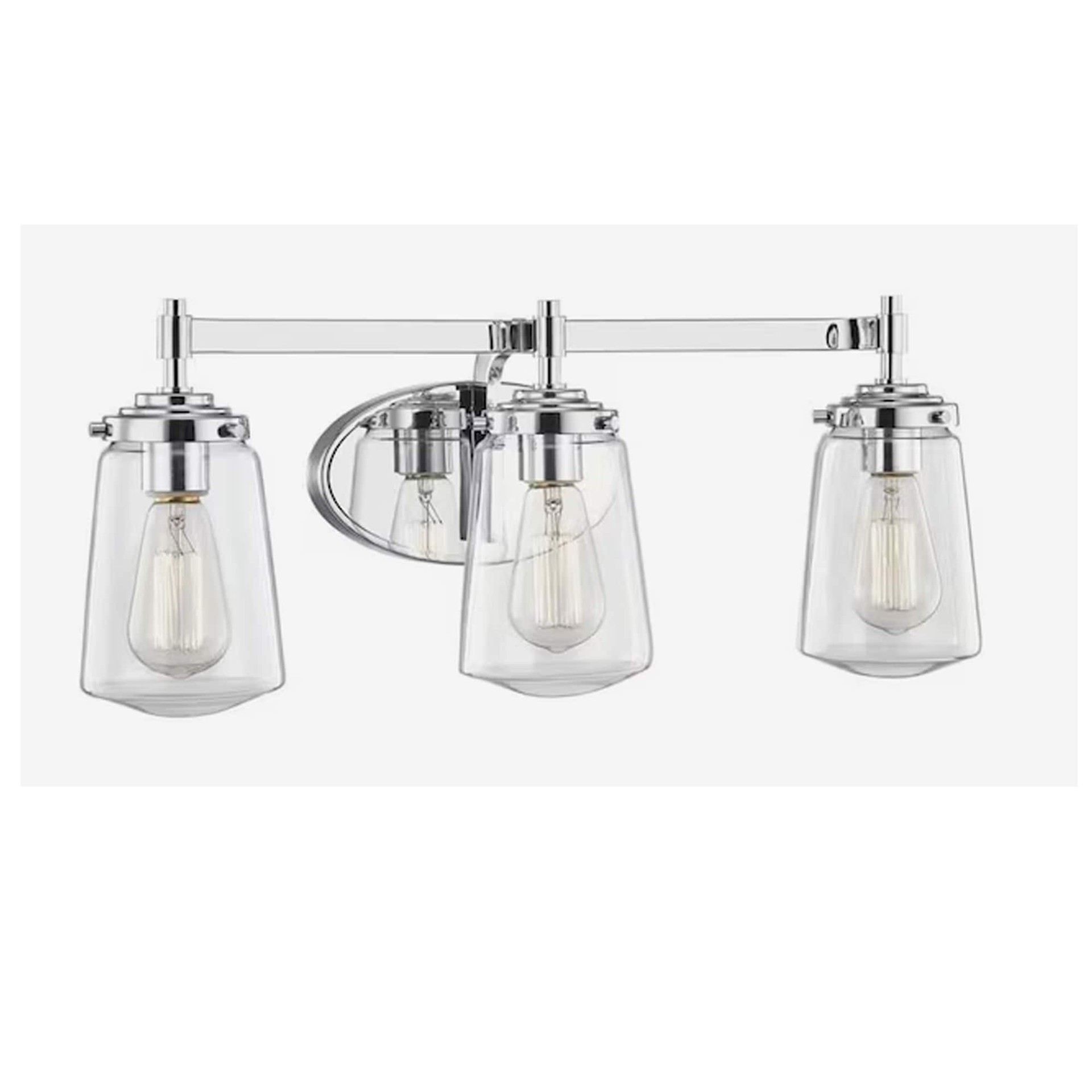 slide 1 of 6, allen + roth Wyatt 23.9-in 3 -Light Polished Chrome Farmhouse Vanity light bar, 1 ct