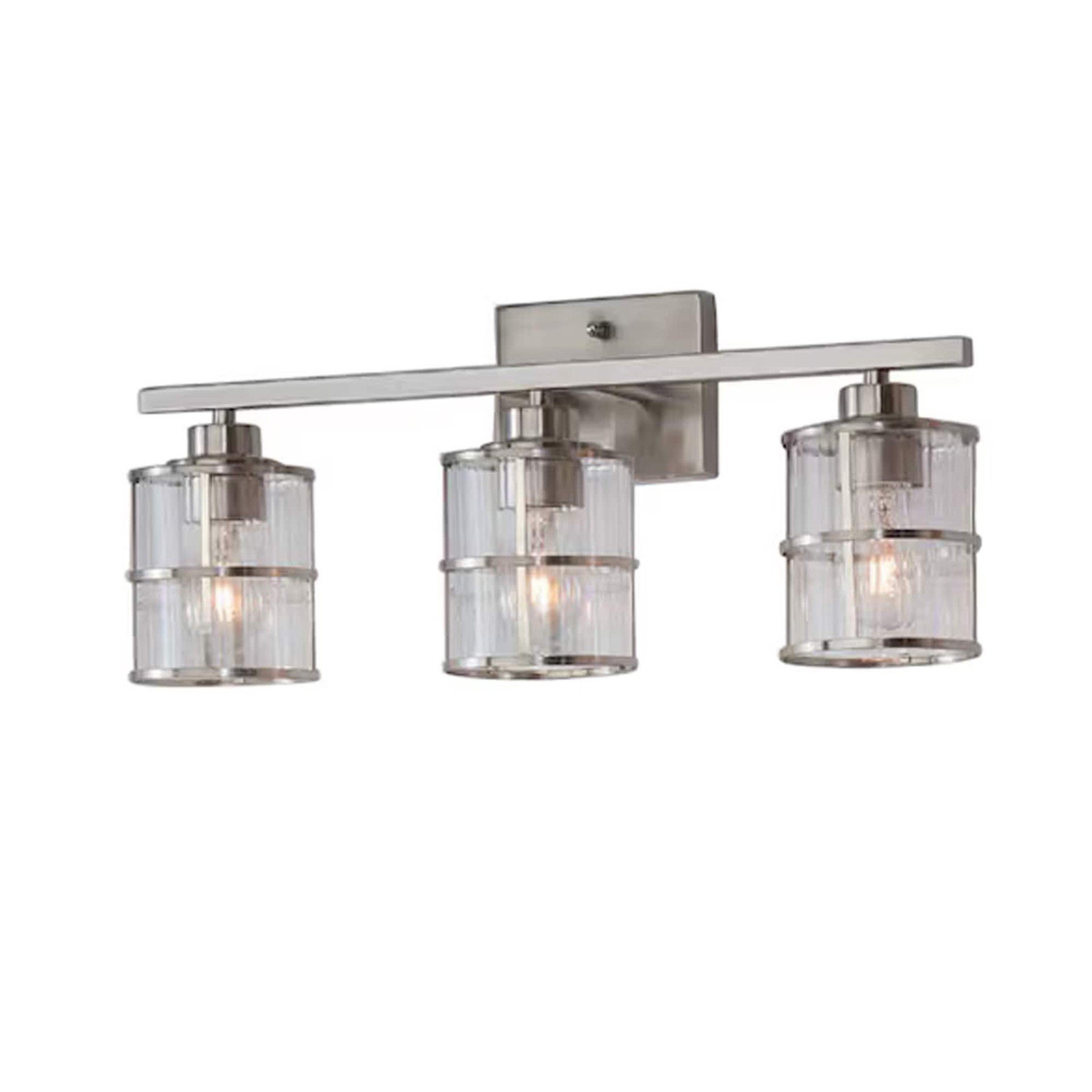 slide 1 of 1, allen + roth Kenross 21.2-in 3 -Light Brushed Nickel Traditional Vanity light bar, 1 ct