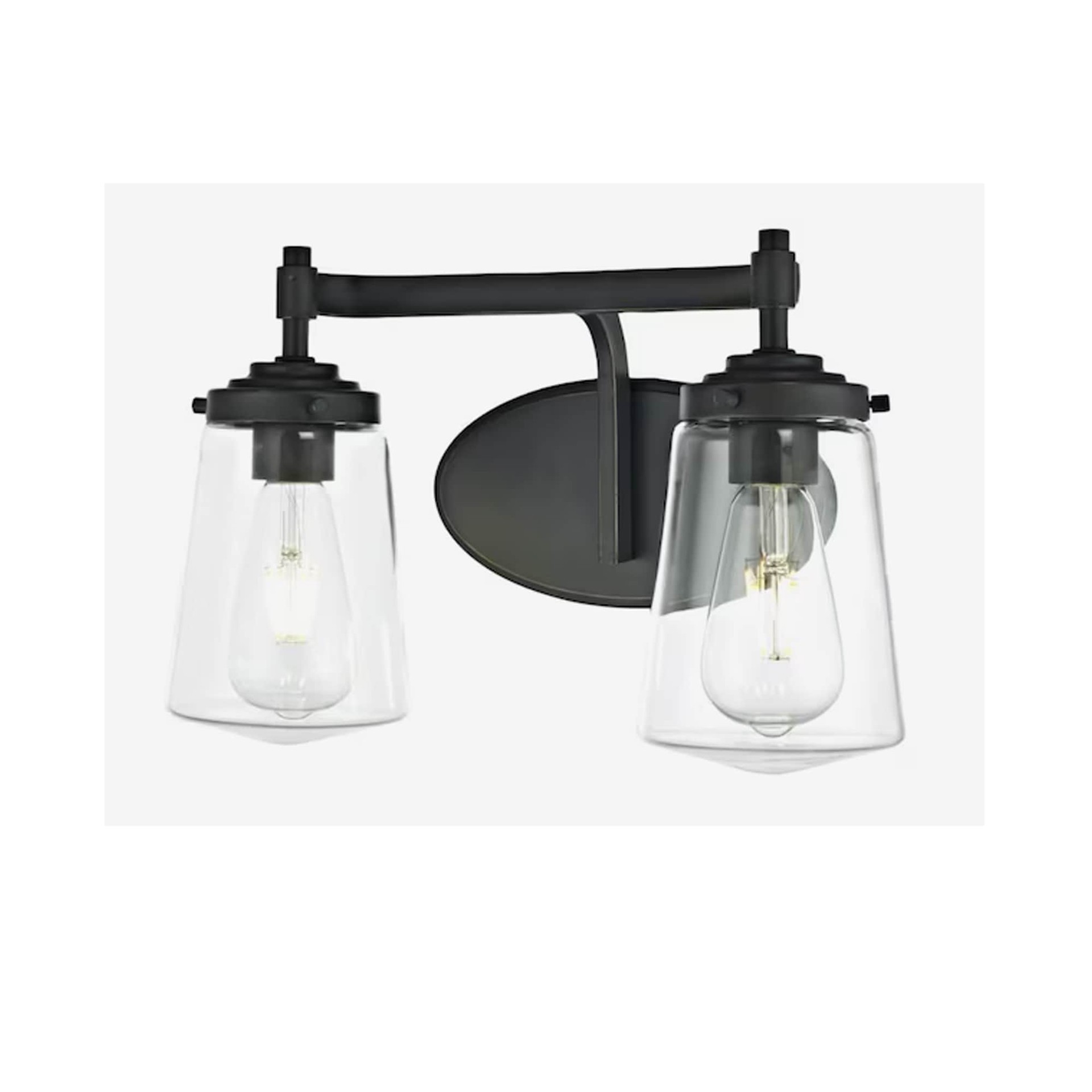 slide 1 of 1, allen + roth Wyatt 14.3-in 2 -Light Antique Bronze Farmhouse Vanity light bar, 1 ct