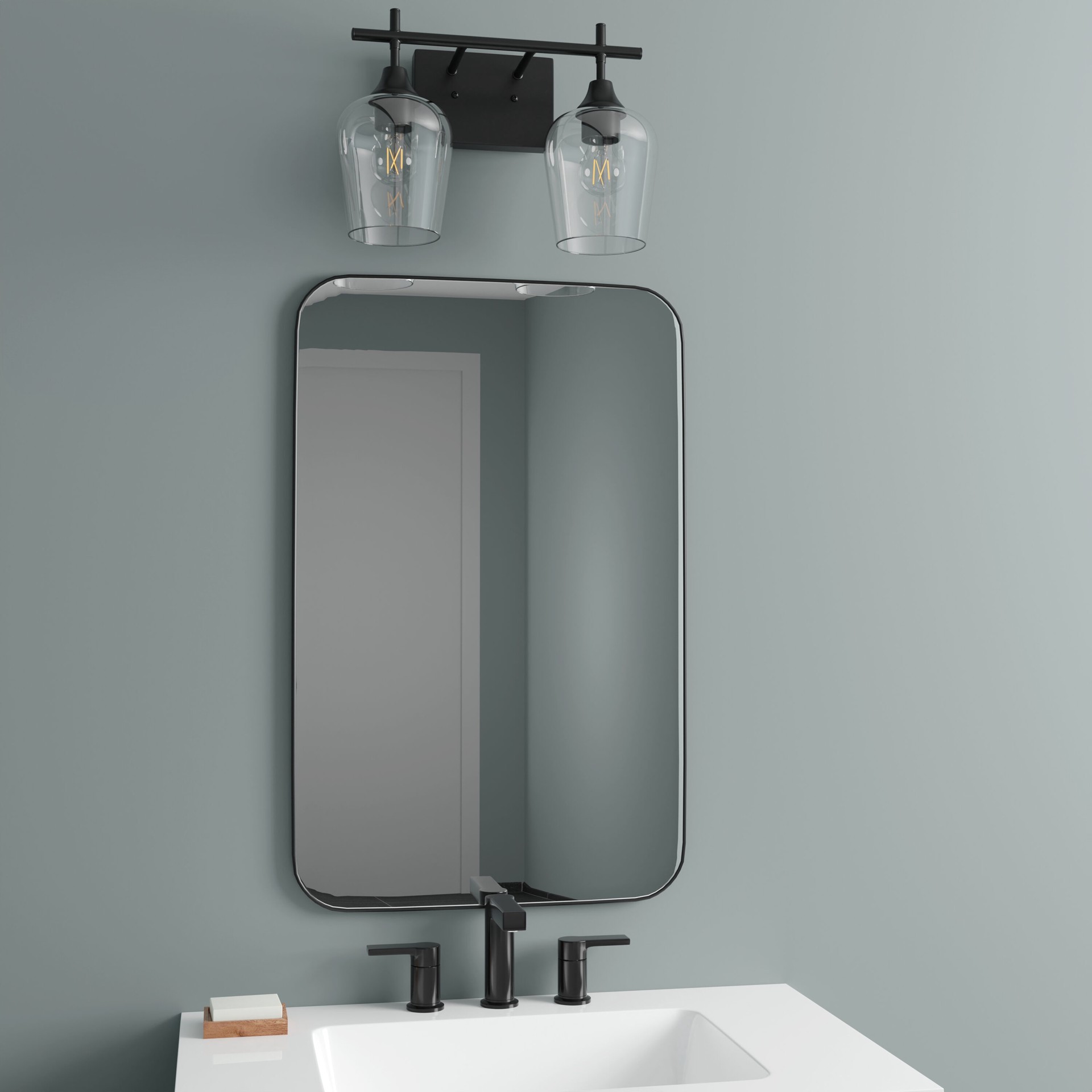 slide 5 of 6, allen + roth Meredith 15.31-in 2 -Light Black Modern/contemporary Vanity light, 1 ct