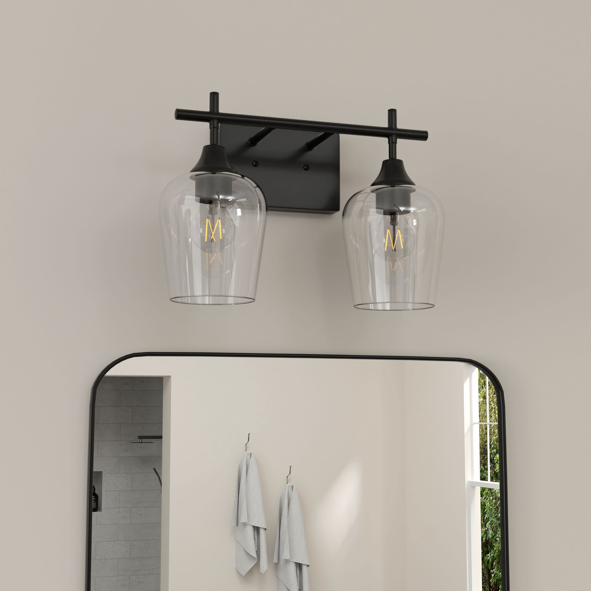 slide 1 of 6, allen + roth Meredith 15.31-in 2 -Light Black Modern/contemporary Vanity light, 1 ct