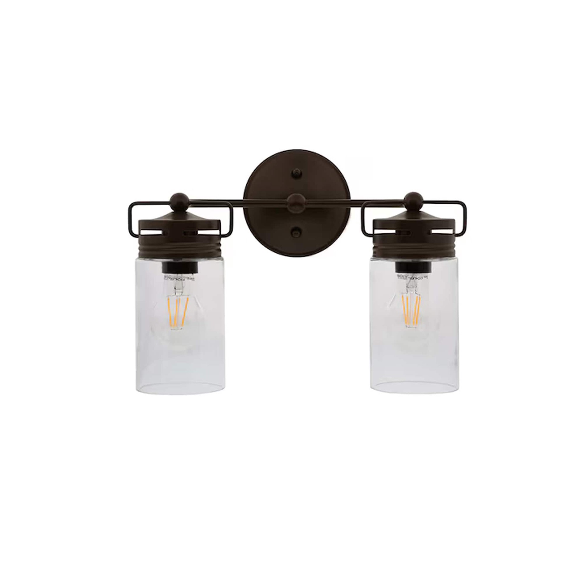slide 1 of 1, allen + roth Vallymede 14.3-in 2 -Light Antique Bronze Farmhouse Vanity light bar, 1 ct