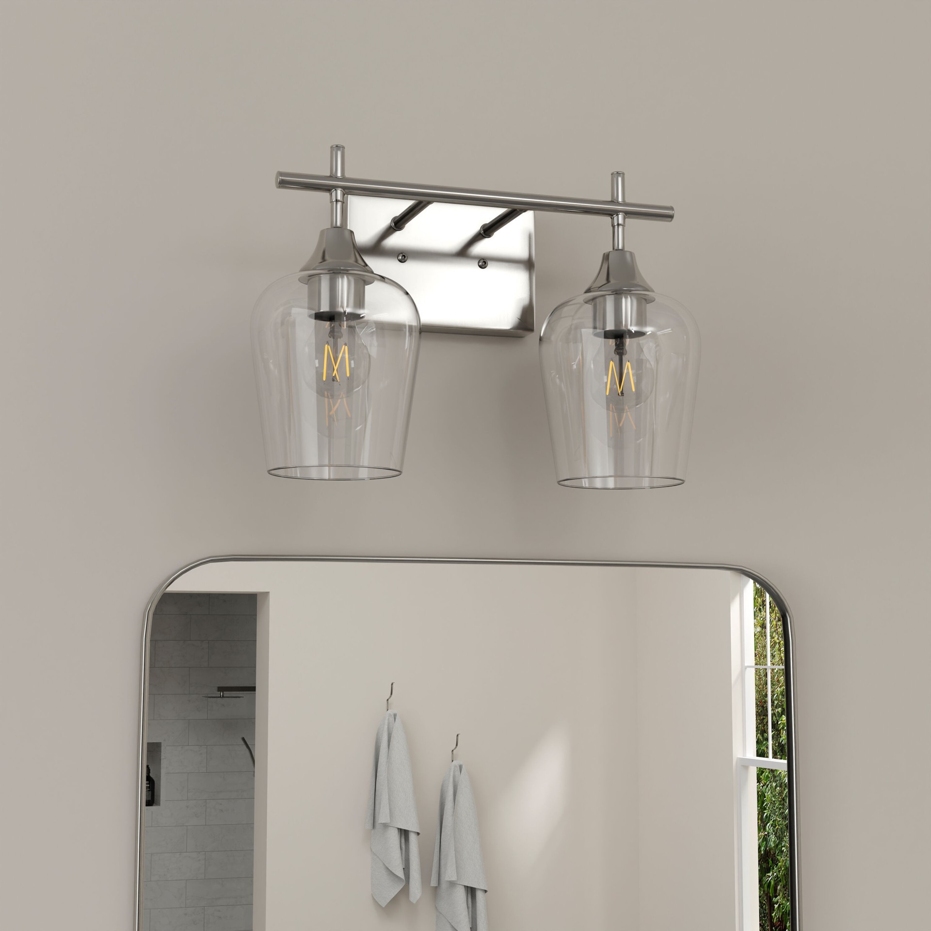 slide 5 of 6, allen + roth Meredith 15.31-in 2 -Light Brushed Nickel Modern/contemporary Vanity light, 1 ct