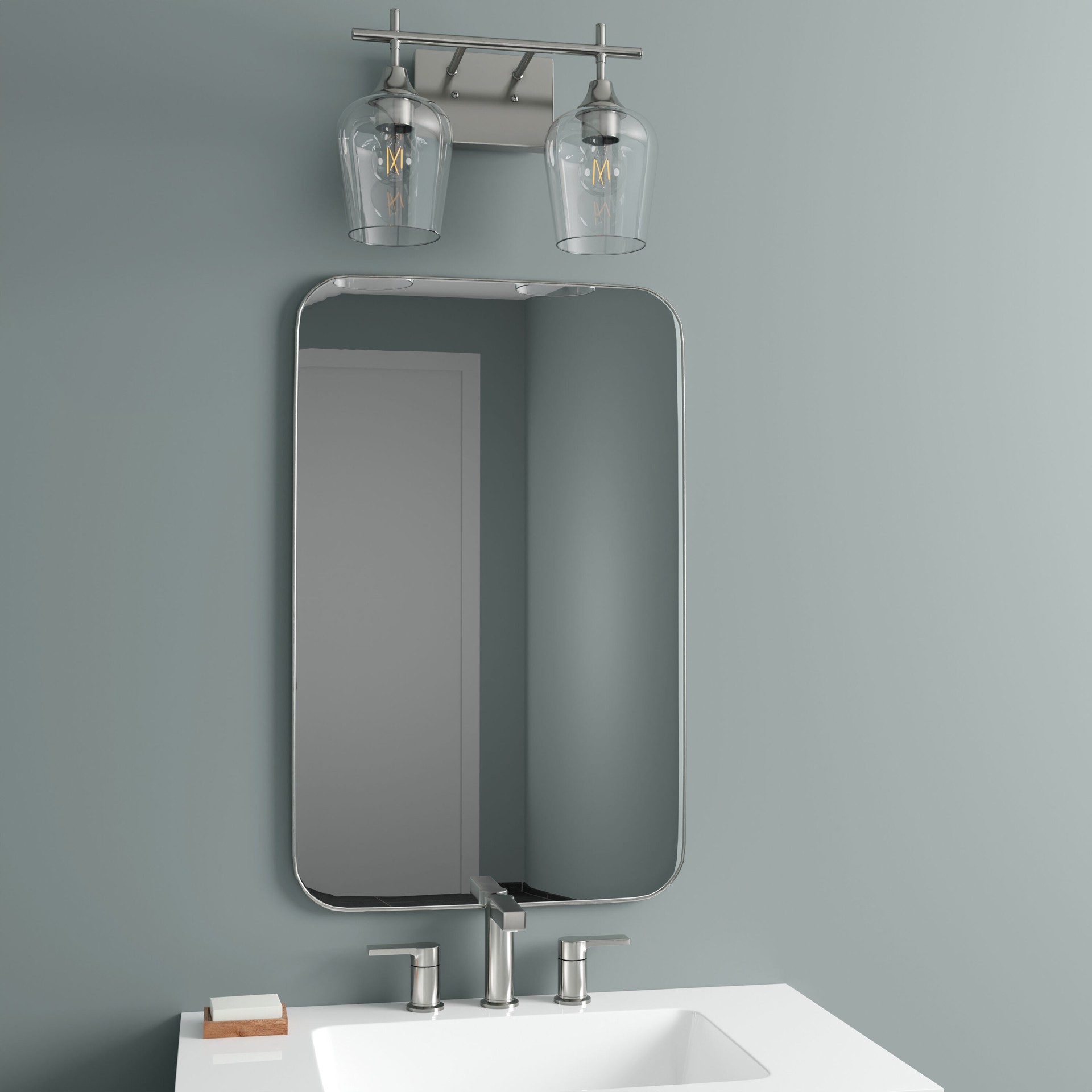 slide 6 of 6, allen + roth Meredith 15.31-in 2 -Light Brushed Nickel Modern/contemporary Vanity light, 1 ct