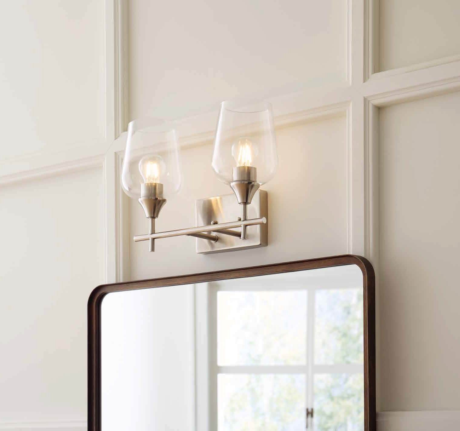 slide 1 of 6, allen + roth Meredith 15.31-in 2 -Light Brushed Nickel Modern/contemporary Vanity light, 1 ct