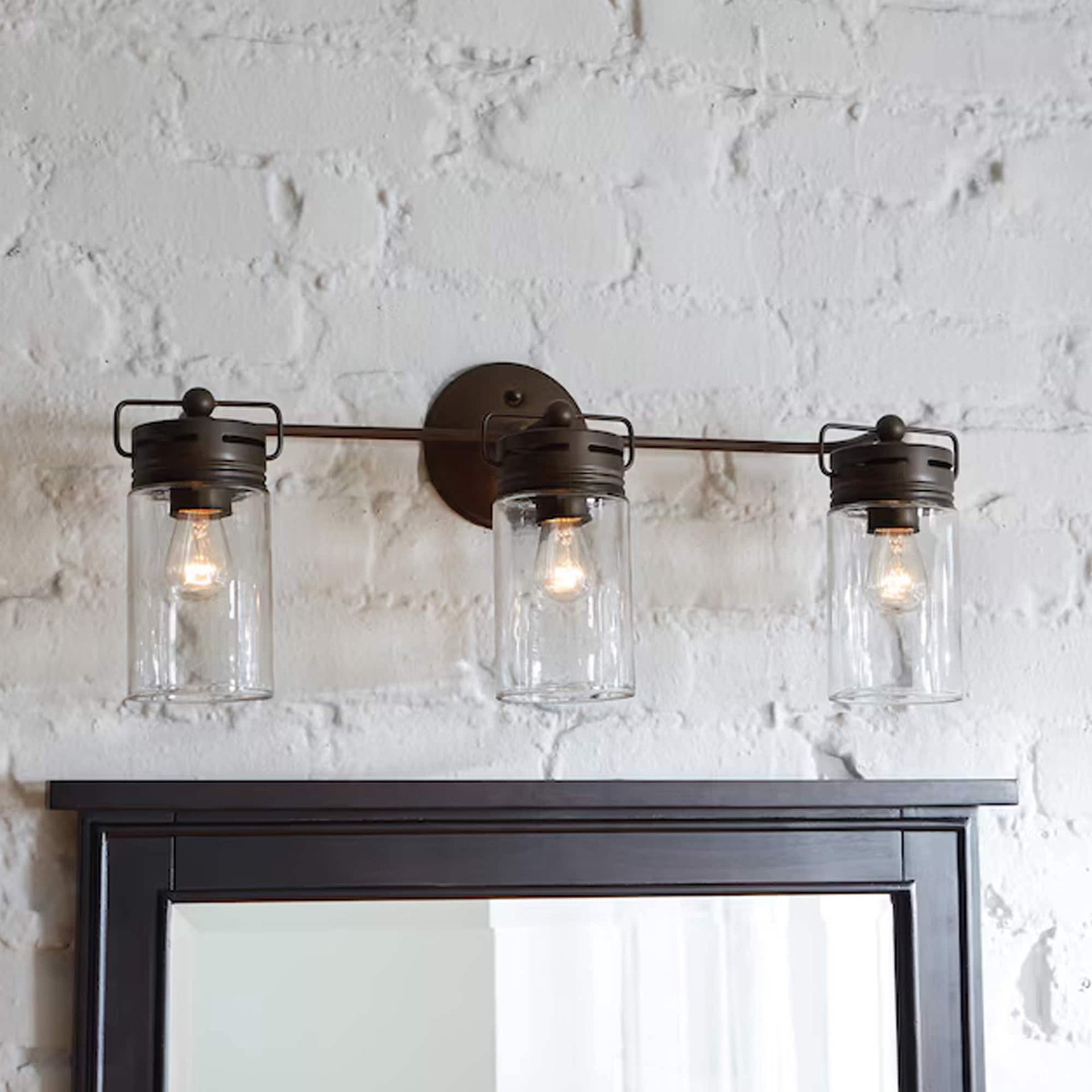 slide 1 of 1, allen + roth Vallymede 24-in 3 -Light Antique Bronze Farmhouse Vanity light bar, 1 ct