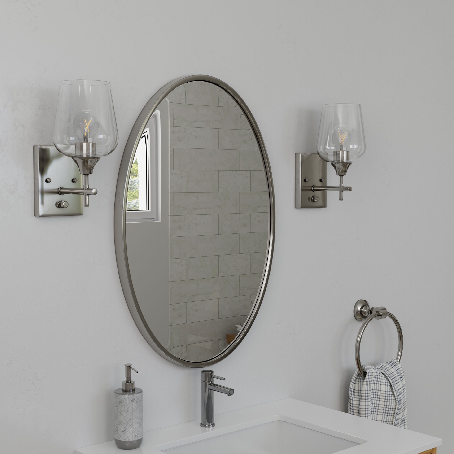 slide 5 of 6, allen + roth Meredith 5.75-in 1 -Light Brushed Nickel Modern/contemporary Vanity light, 1 ct