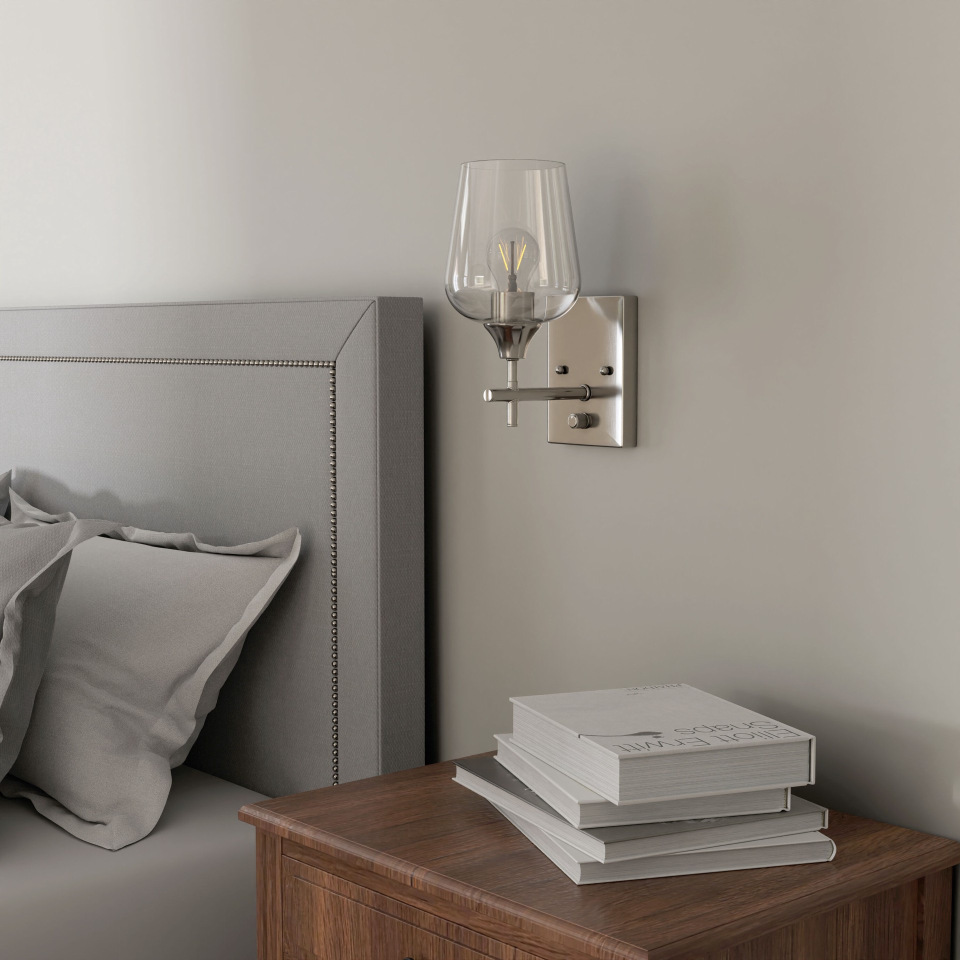 slide 6 of 6, allen + roth Meredith 5.75-in 1 -Light Brushed Nickel Modern/contemporary Vanity light, 1 ct