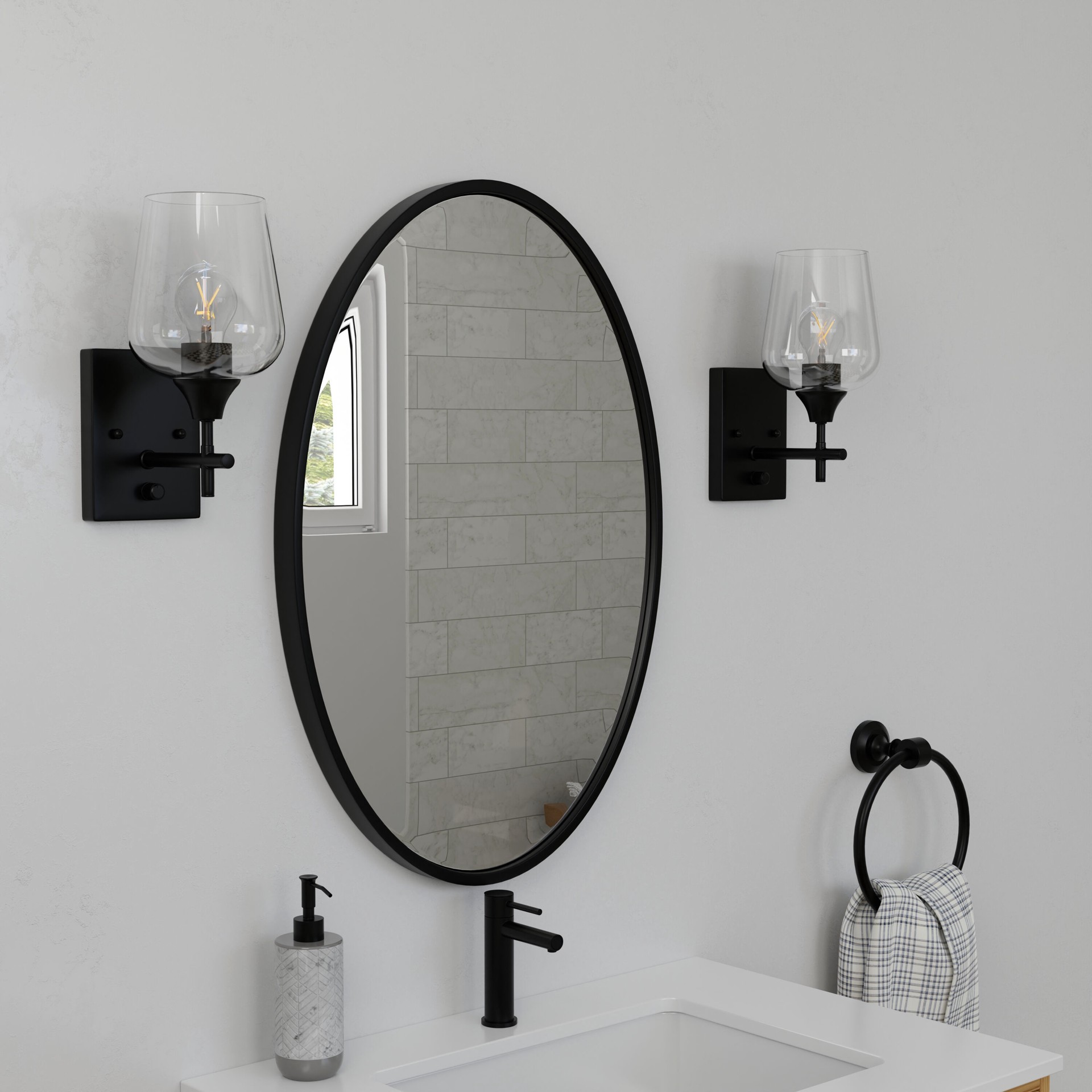 slide 5 of 6, allen + roth Meredith 5.75-in 1 -Light Black Modern/contemporary Vanity light, 1 ct