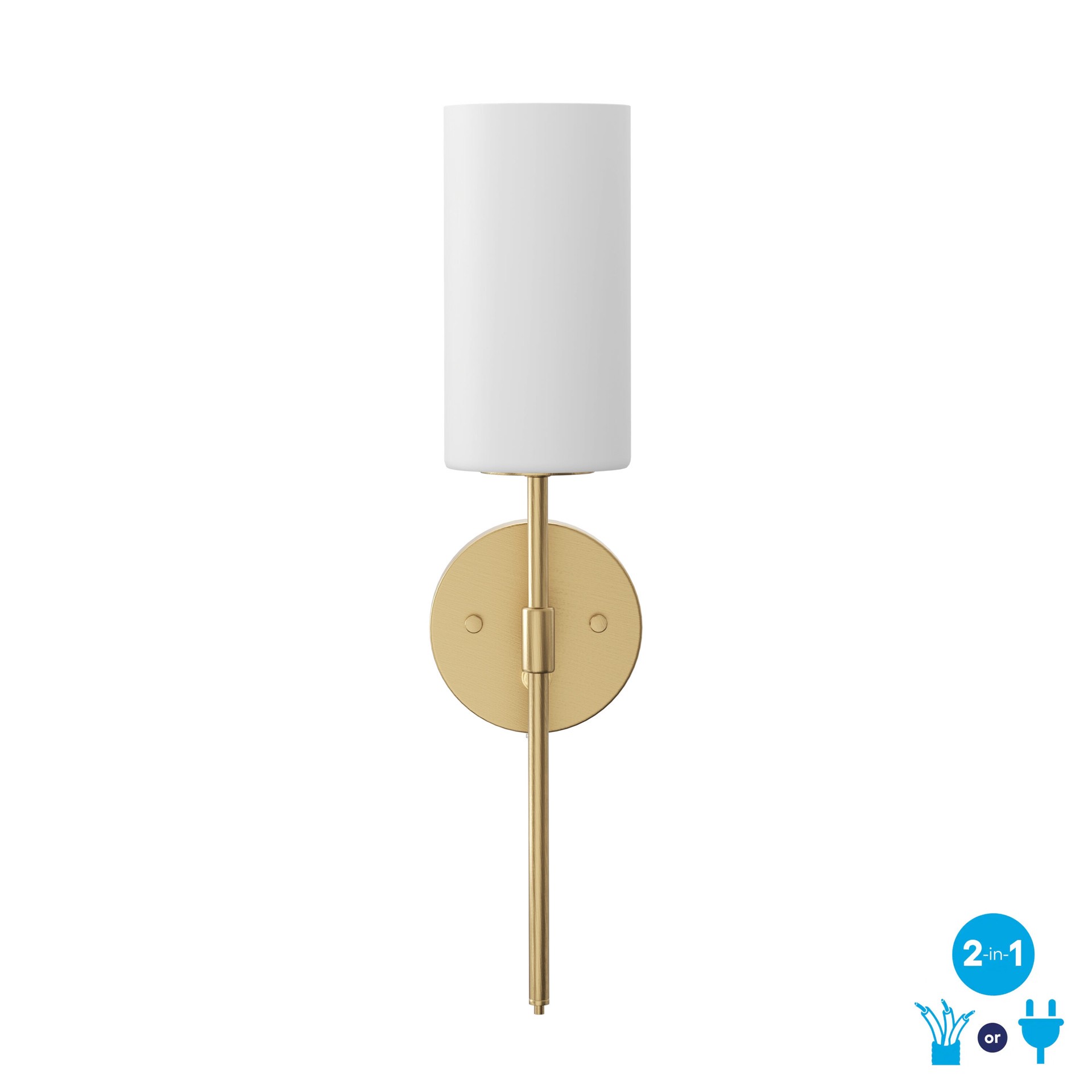 slide 2 of 6, allen + roth Odessa 4.75-in W 1 -Light Brushed Gold Transitional Wall Sconce, 1 ct