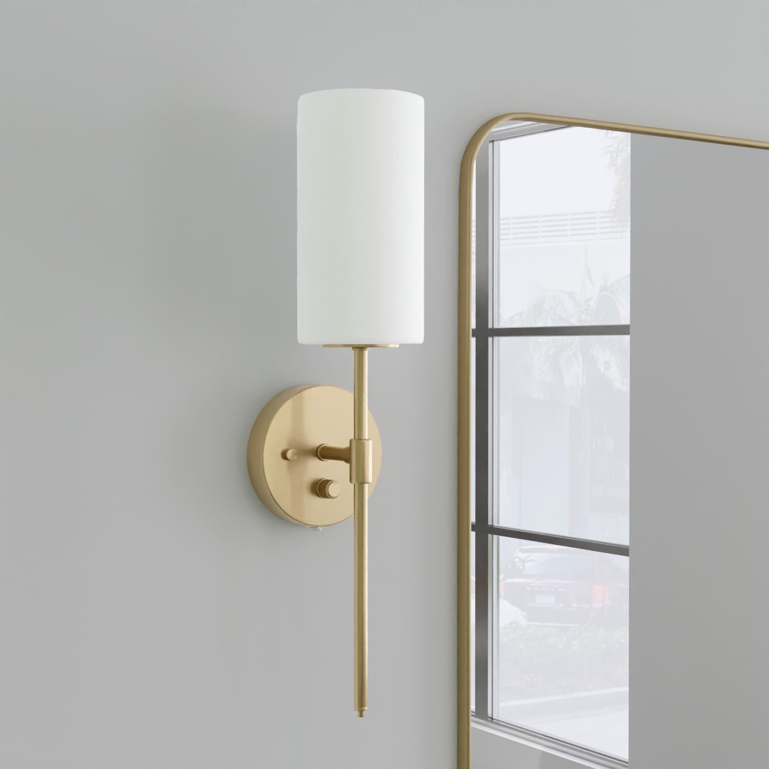 slide 1 of 6, allen + roth Odessa 4.75-in W 1 -Light Brushed Gold Transitional Wall Sconce, 1 ct