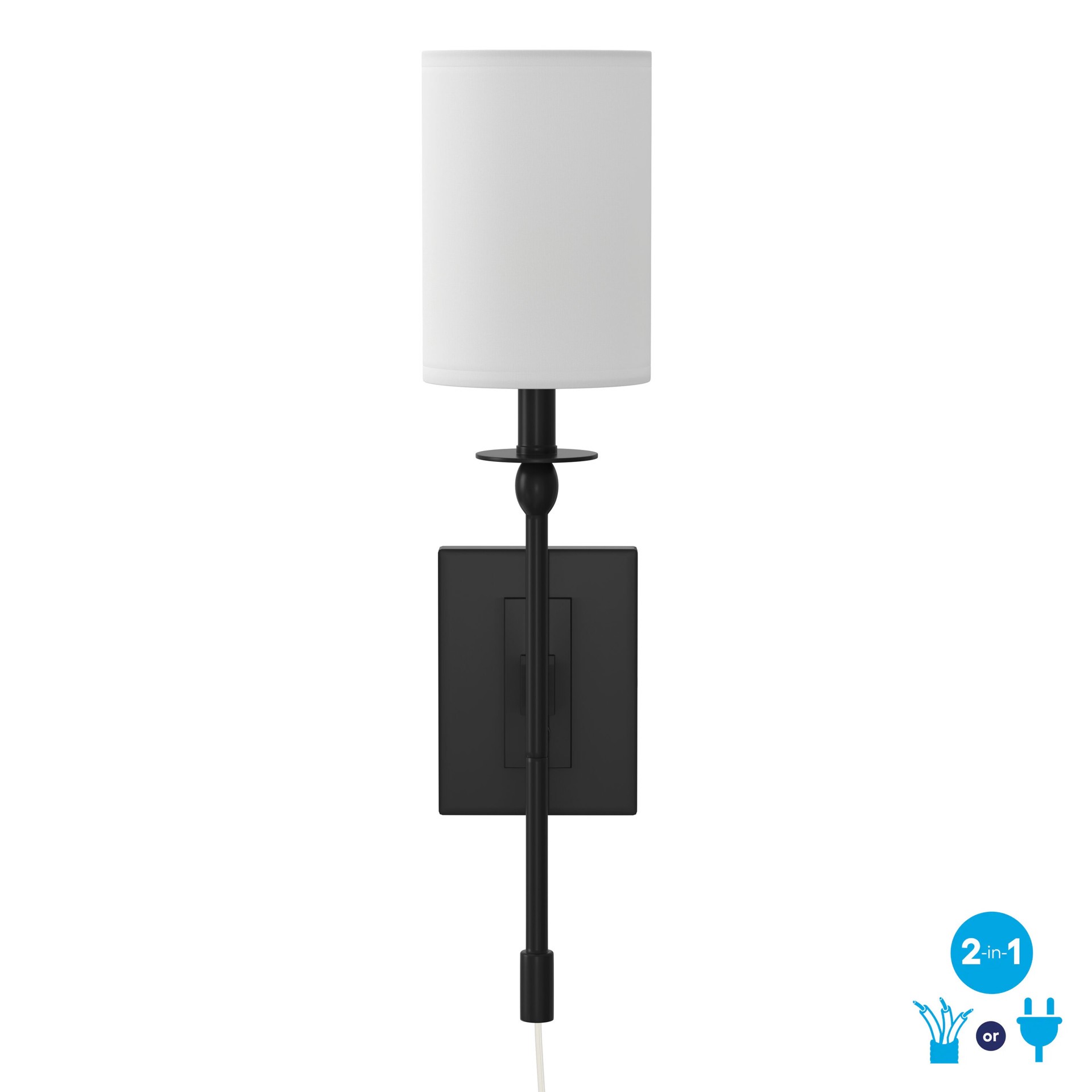 slide 2 of 6, allen + roth Newham 5.13-in W 1 -Light Matte Black Transitional Wall Sconce, 1 ct