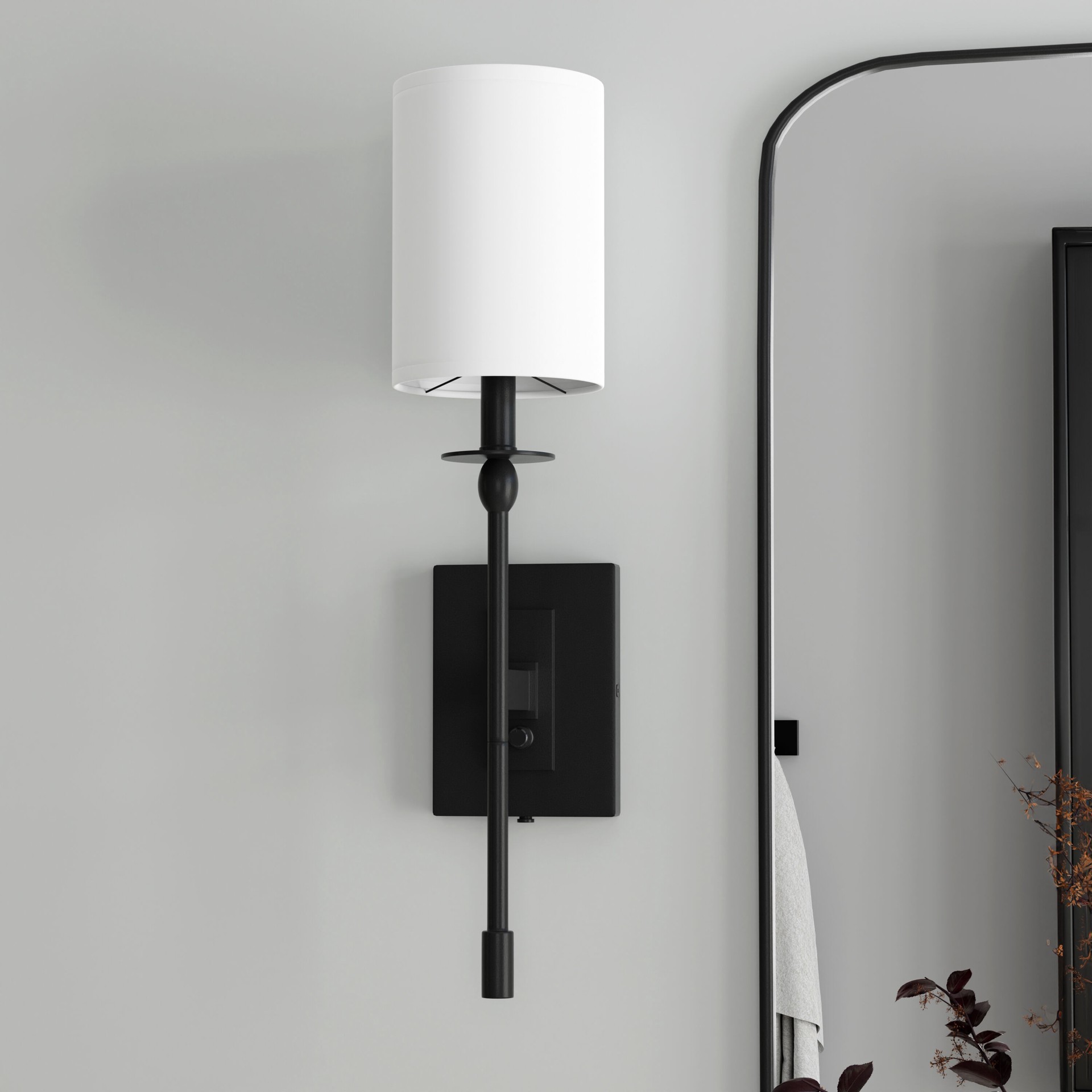 slide 1 of 6, allen + roth Newham 5.13-in W 1 -Light Matte Black Transitional Wall Sconce, 1 ct