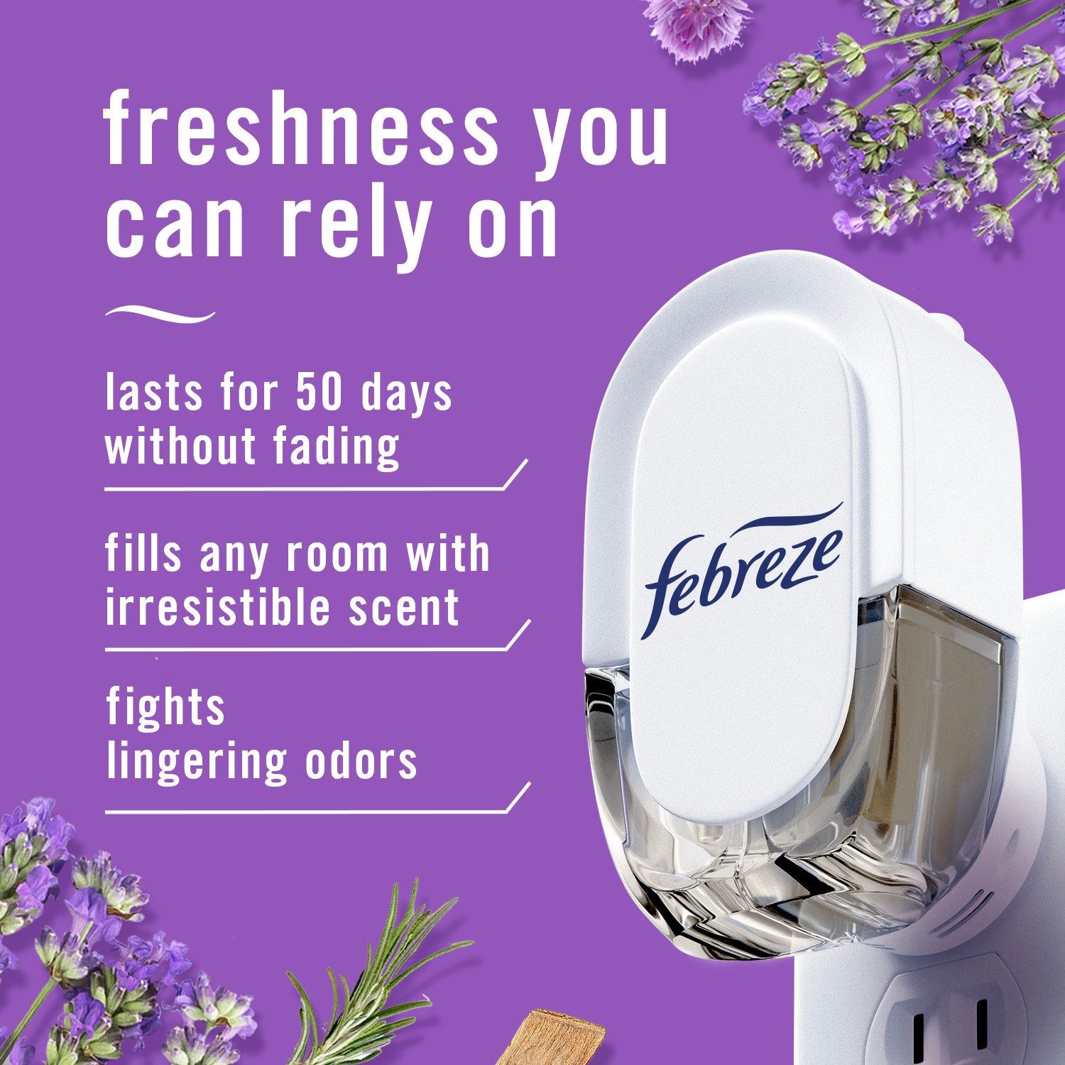 slide 3 of 6, Febreze PLUG 0.87 -fl oz Mediterrranean Lavender Refill Air Freshener 3 -Pack, 1 ct