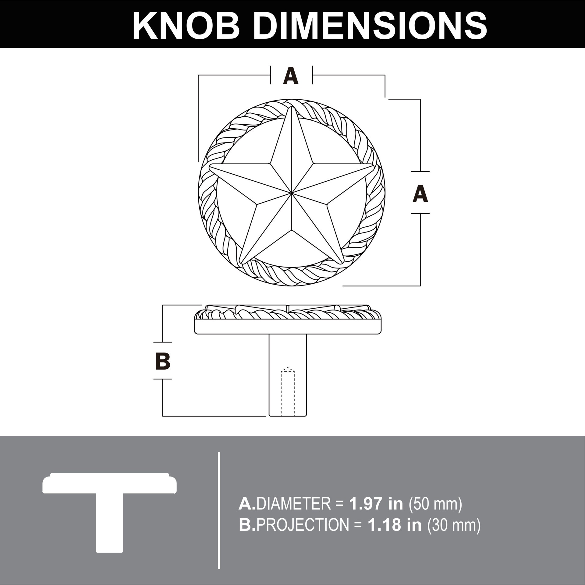 slide 5 of 5, allen + roth LONE STAR 2-in Rust Round Traditional Cabinet Knob, 1 ct