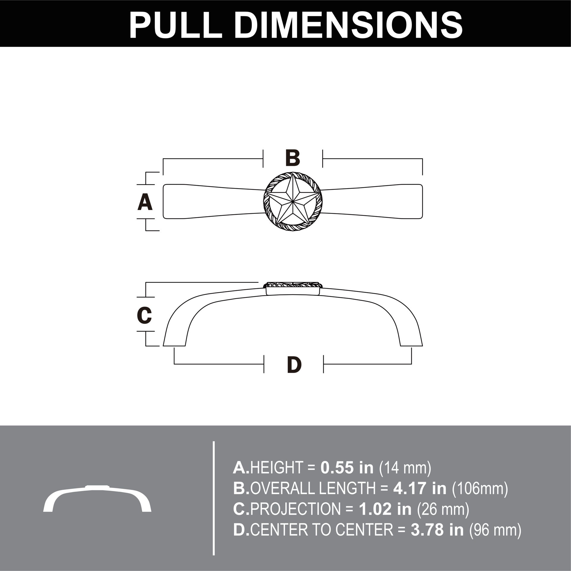 slide 5 of 5, allen + roth Lone Star 3-3/4-in , 96mm Center to Center Rust Arch Handle Drawer Pull, 1 ct