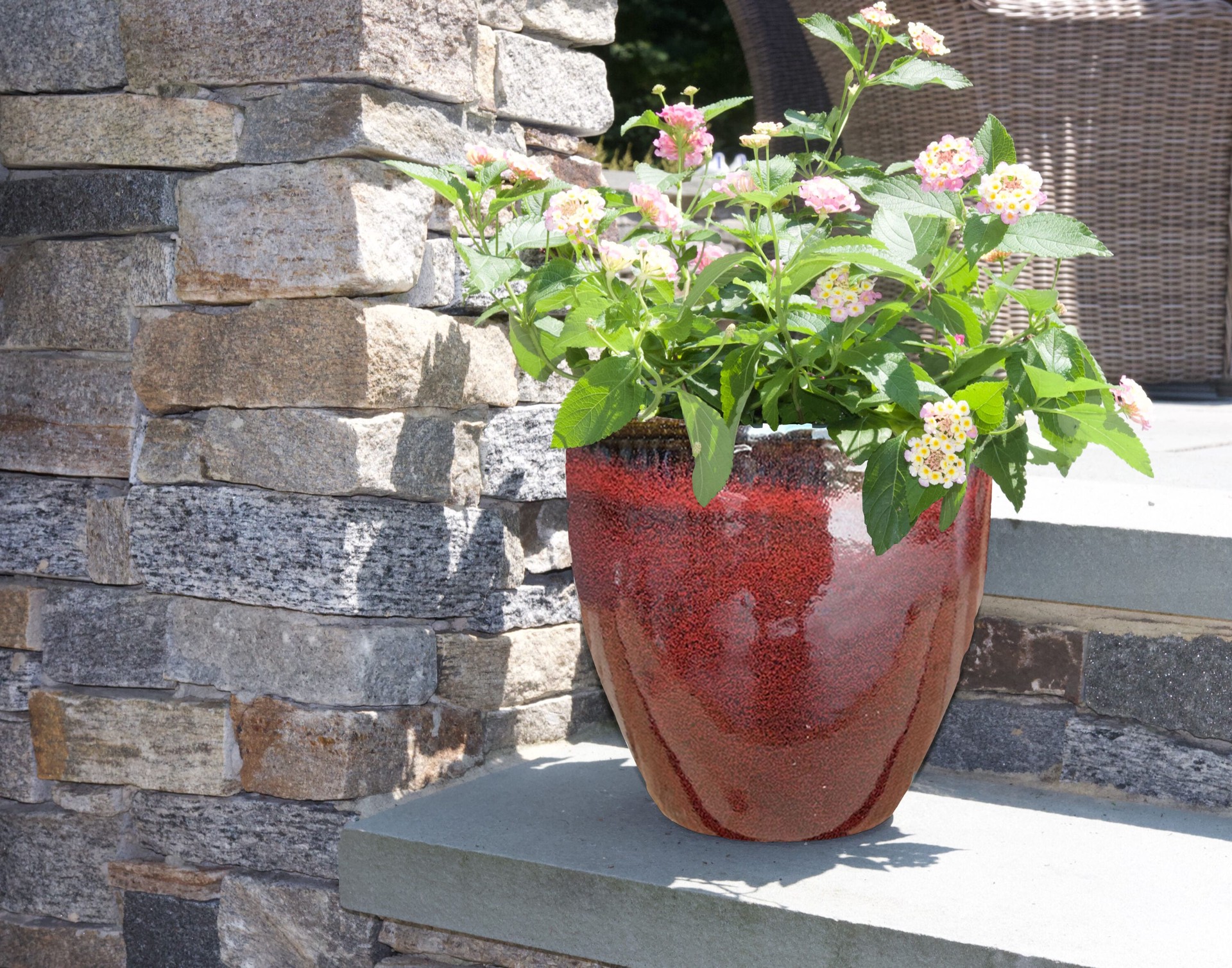 slide 2 of 4, allen + roth Round 15.5-in W x 15.5-in L Red Glazed ceramic Indoor/Outdoor Planter, 1 ct
