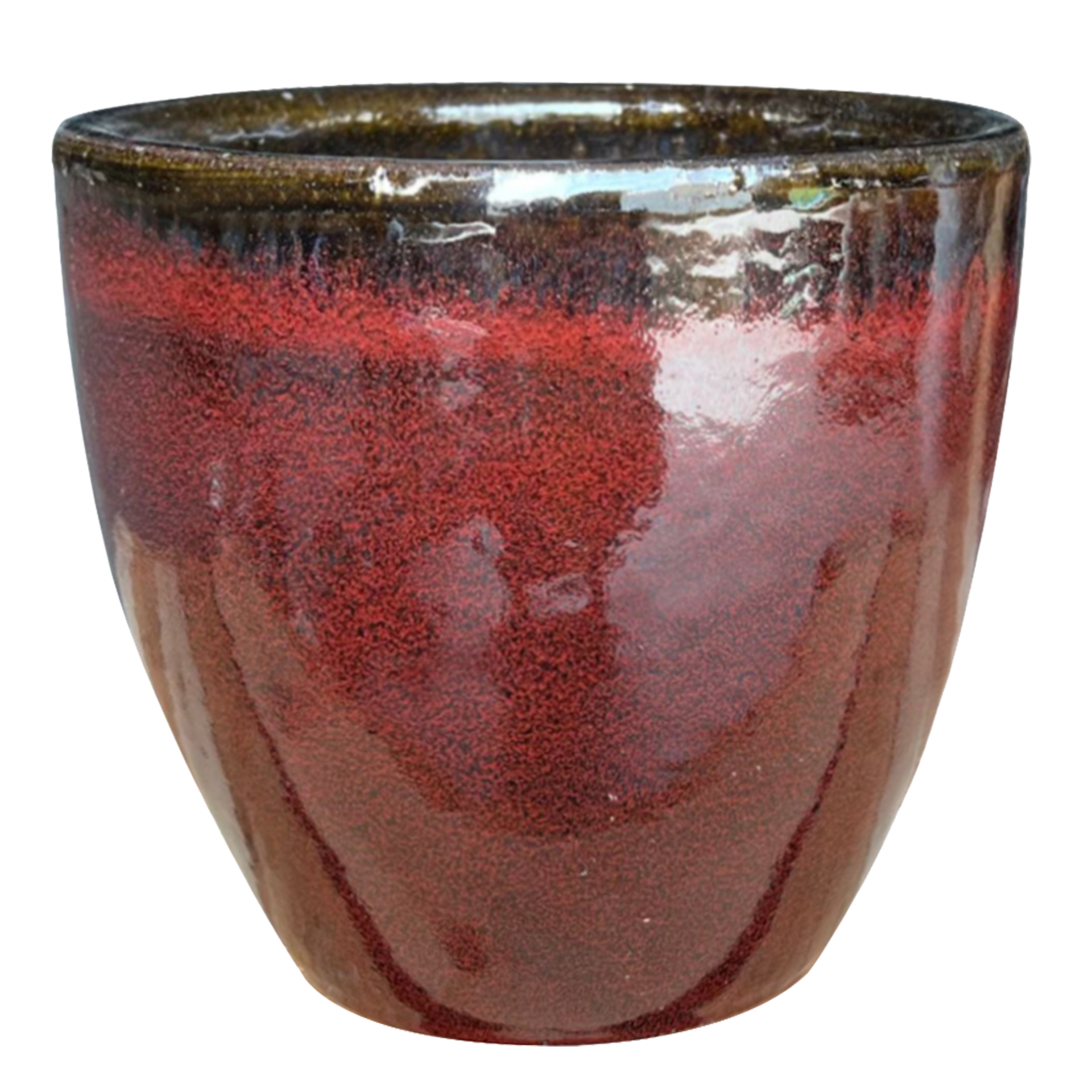 slide 1 of 4, allen + roth Round 15.5-in W x 15.5-in L Red Glazed ceramic Indoor/Outdoor Planter, 1 ct