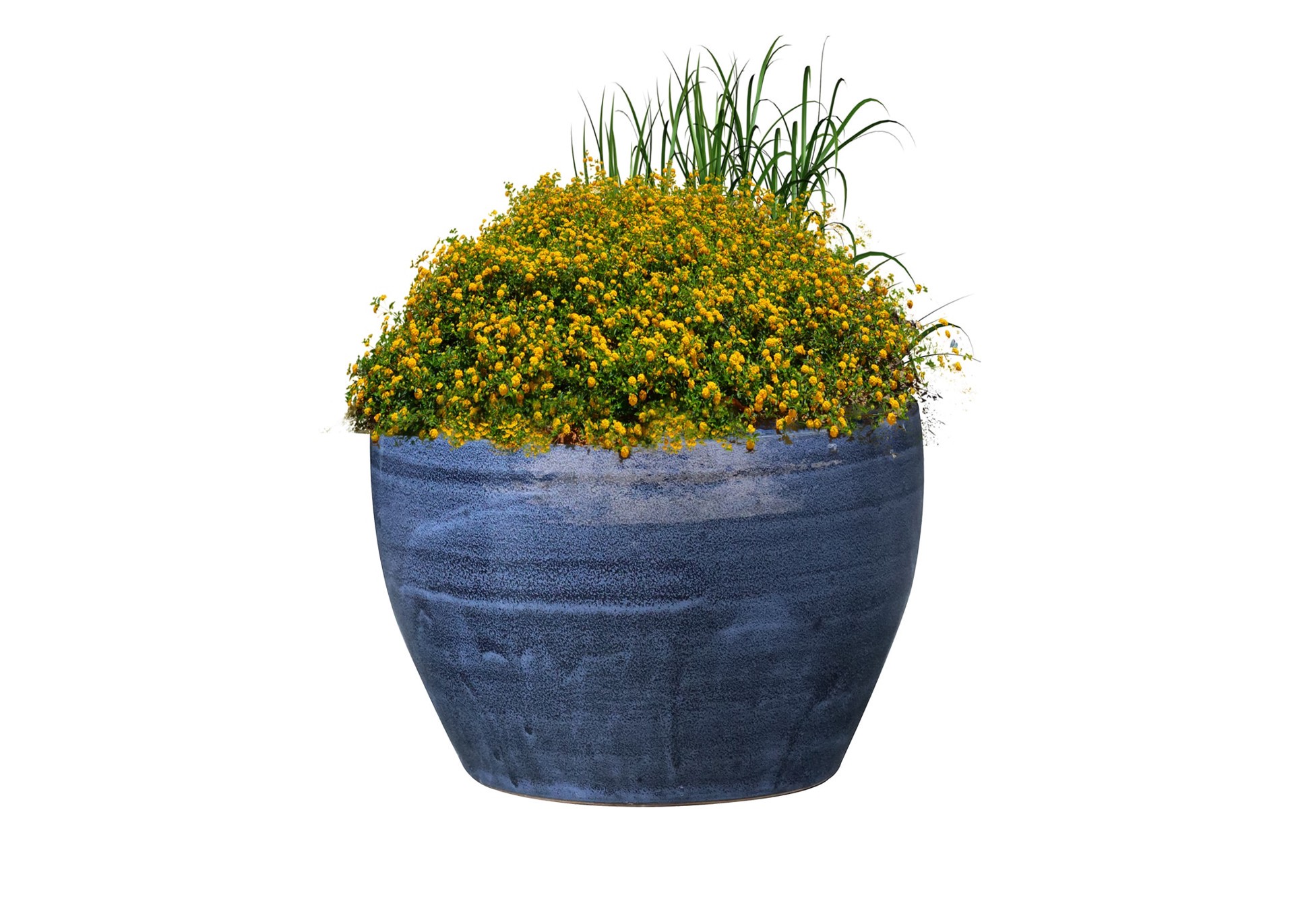 slide 3 of 4, allen + roth Round 7.3-in W x 7.3-in L Blue Glazed ceramic Indoor/Outdoor Planter, 1 ct